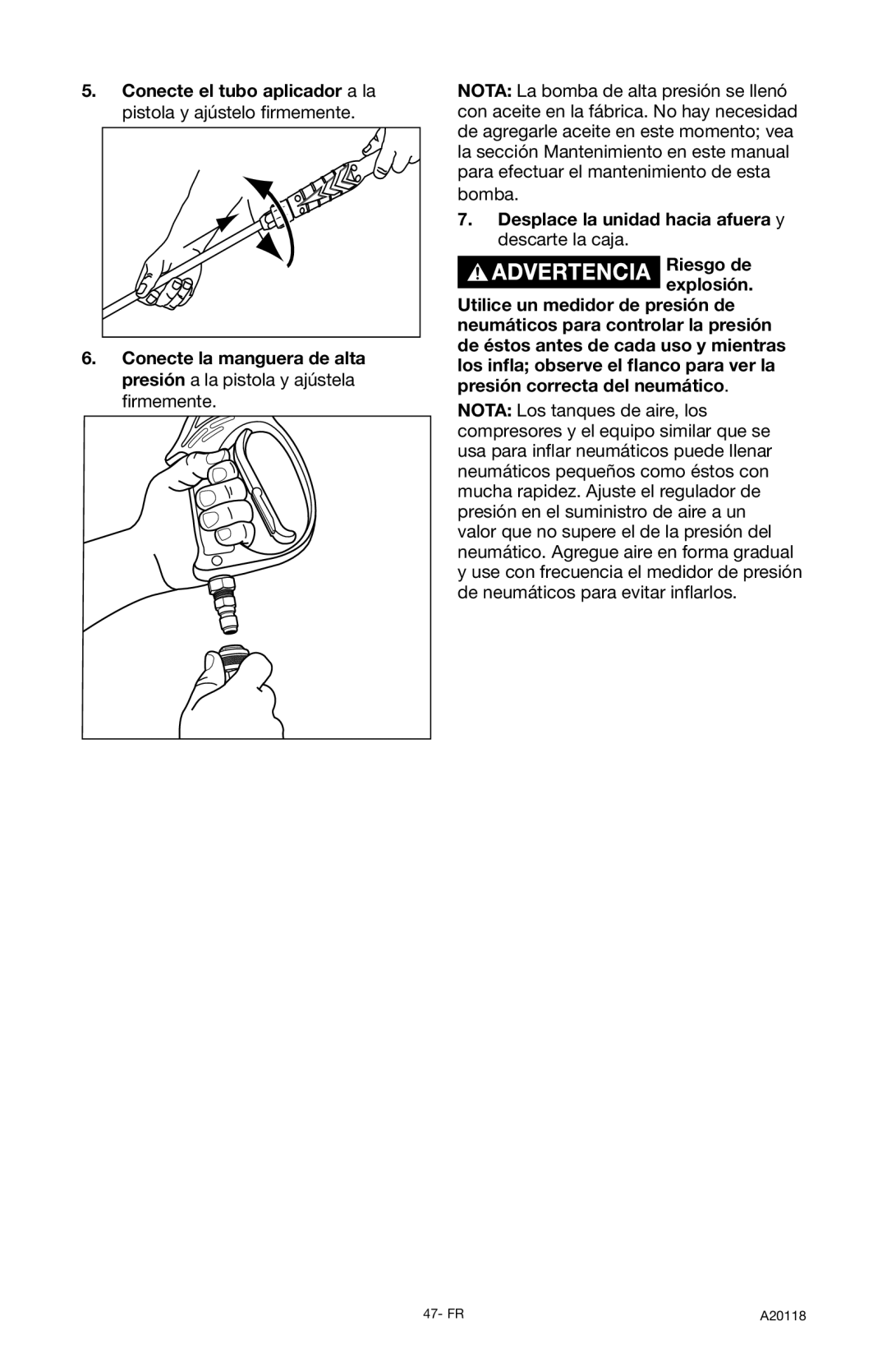 DeVillbiss Air Power Company A20118, XC2800 operation manual Desplace la unidad hacia afuera y descarte la caja 