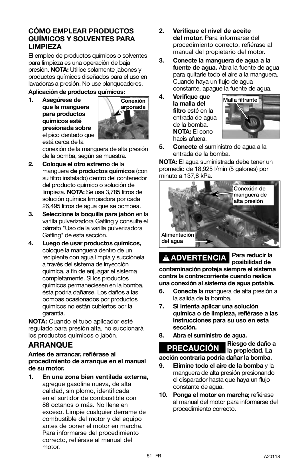 DeVillbiss Air Power Company A20118, XC2800 Arranque, Cómo Emplear Productos Químicos Y Solventes Para Limpieza 