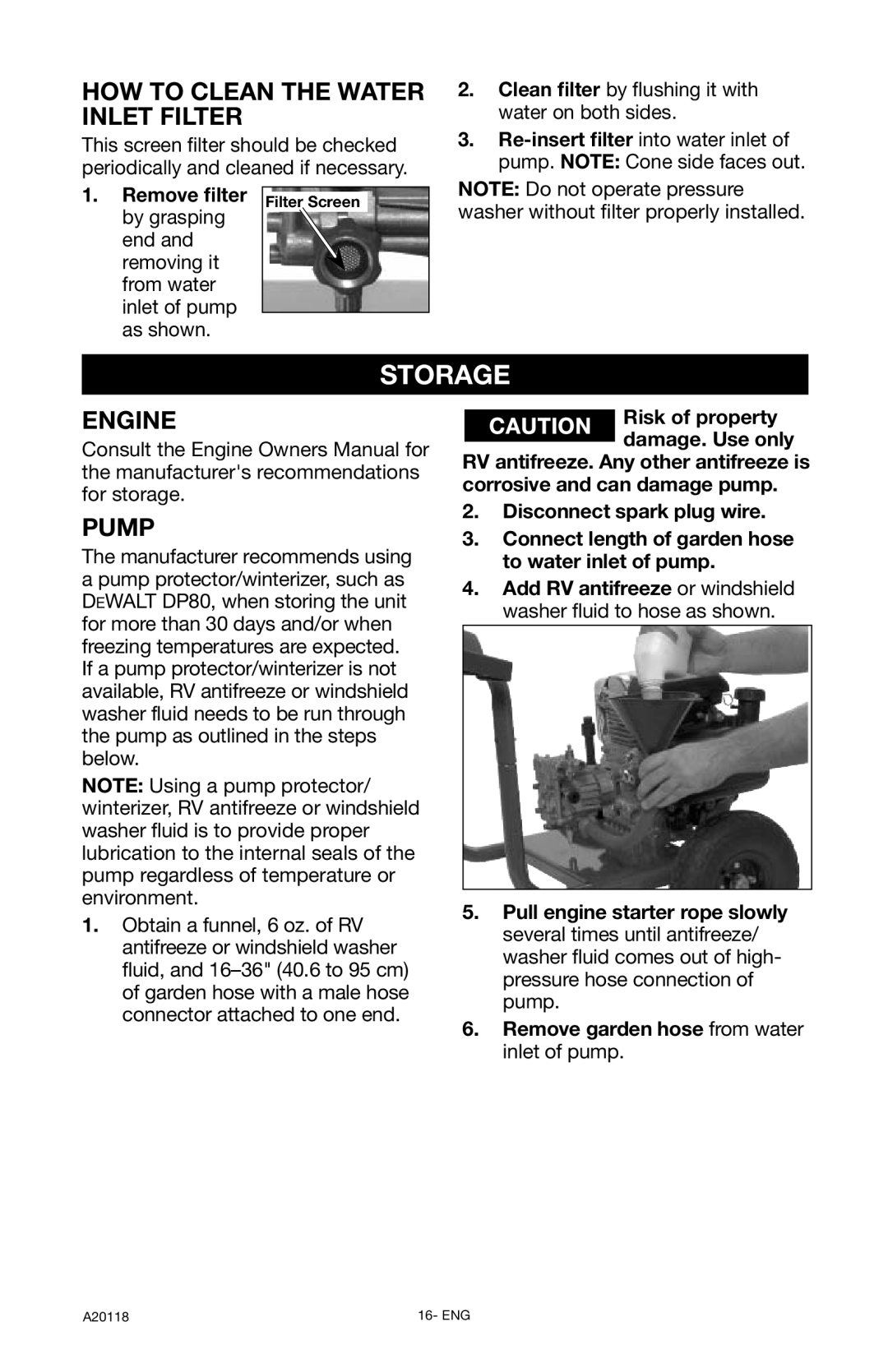 DeVillbiss Air Power Company XC2800 Storage, How To Clean The Water Inlet Filter, Risk of property damage. Use only, Pump 