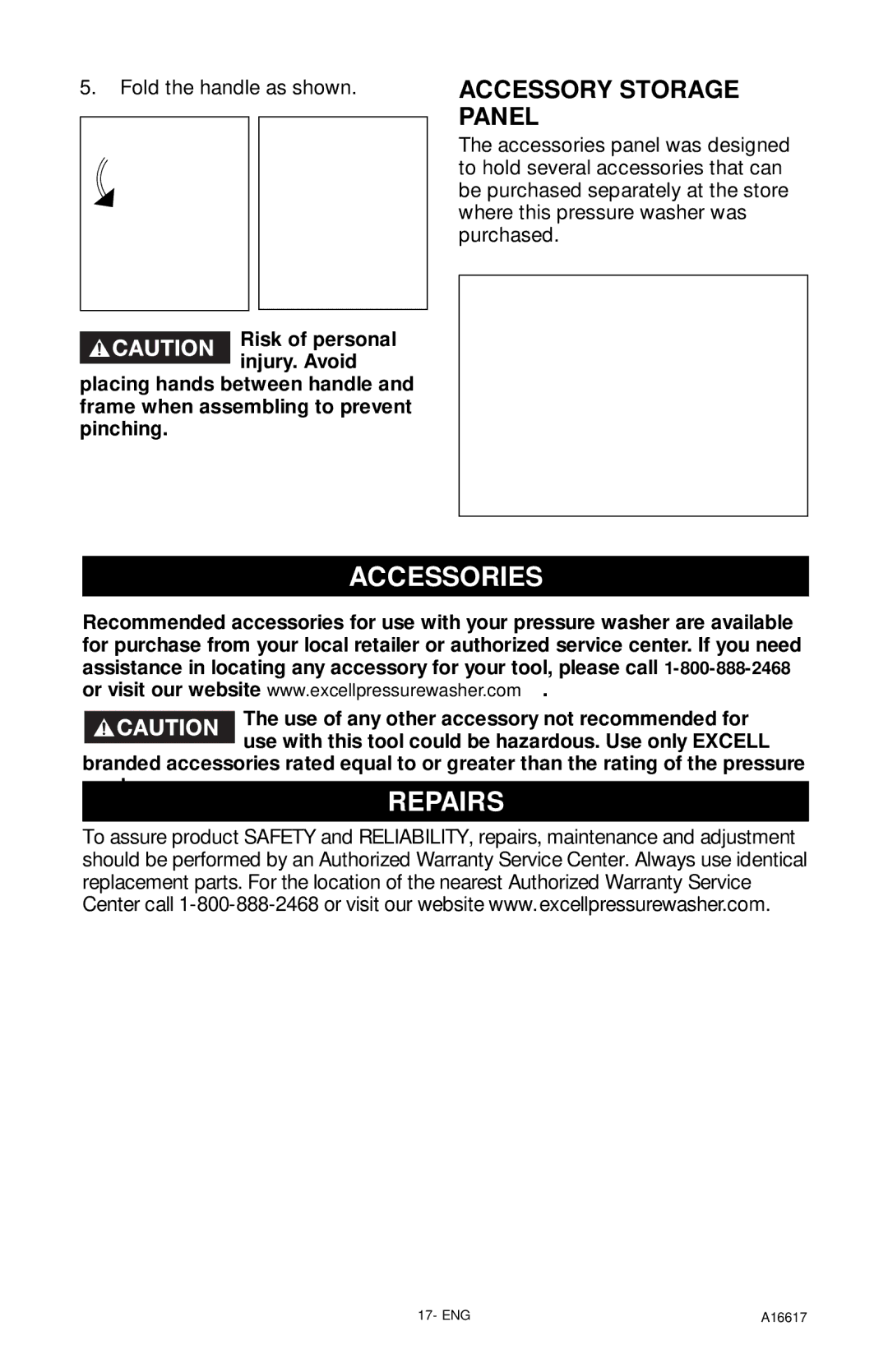 DeVillbiss Air Power Company A16617, XR2625 Accessories, Repairs, Accessory Storage Panel, Fold the handle as shown 