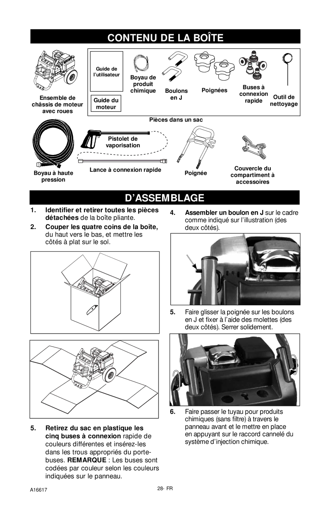 DeVillbiss Air Power Company XR2625, A16617 operation manual Contenu DE LA Boîte, ’Assemblage 