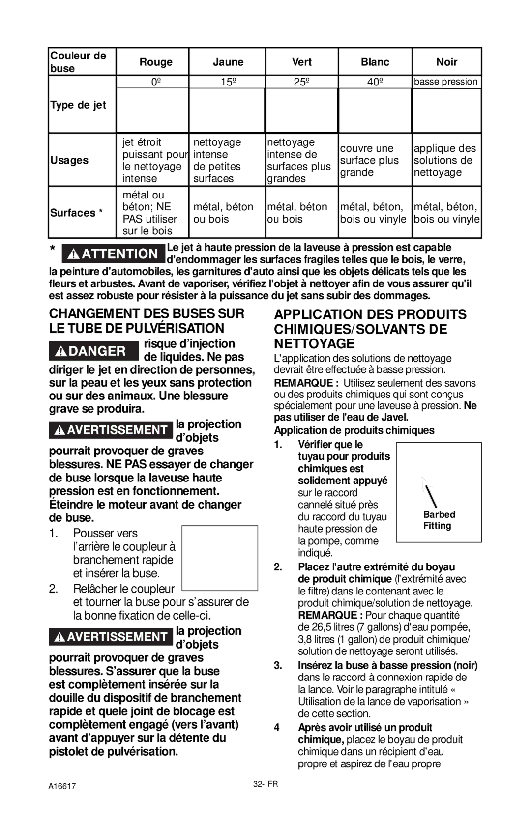 DeVillbiss Air Power Company XR2625, A16617 Application DES Produits CHIMIQUES/SOLVANTS DE Nettoyage, Relâcher le coupleur 