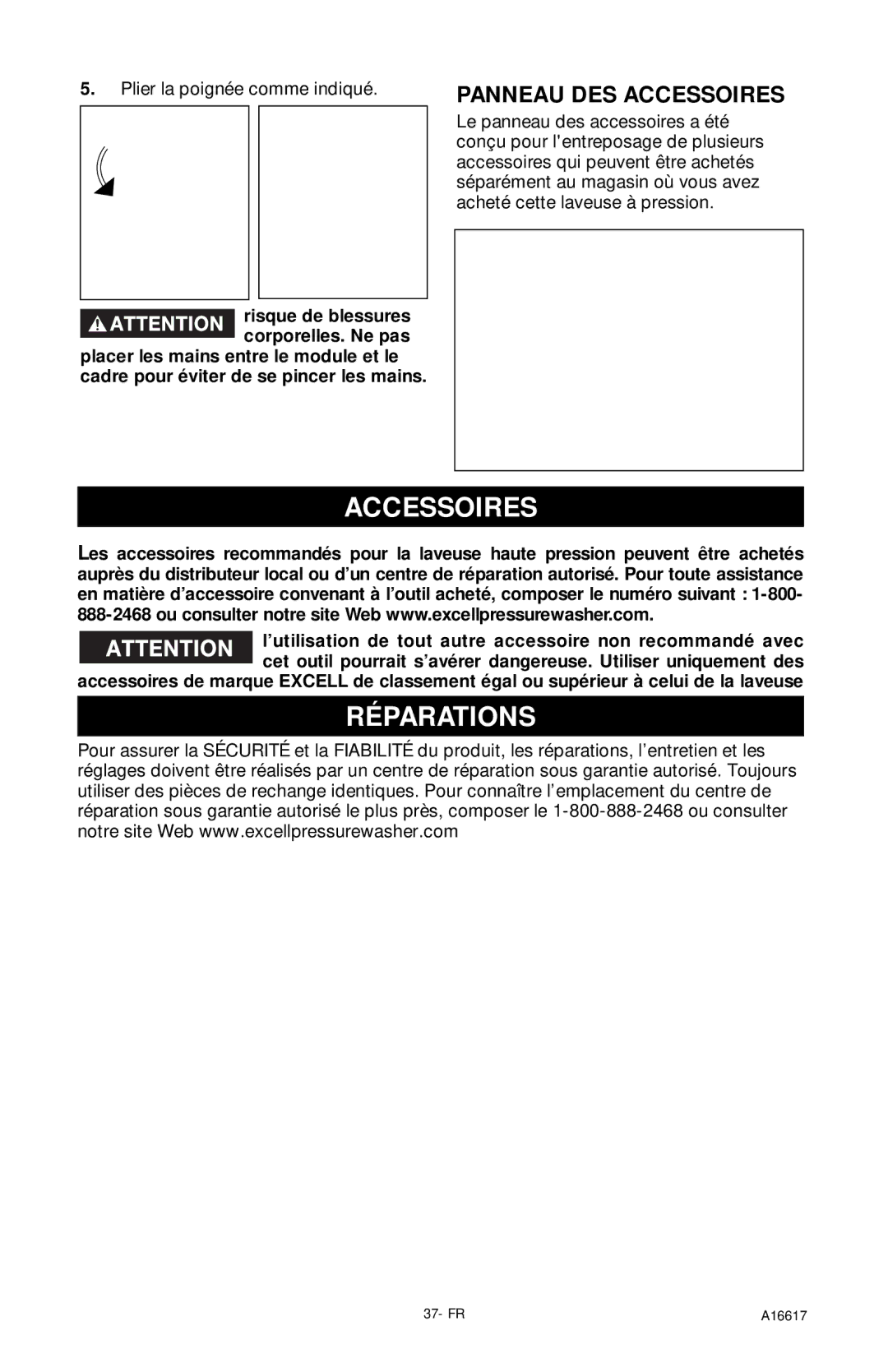 DeVillbiss Air Power Company A16617, XR2625 operation manual Réparations, Panneau DES Accessoires 