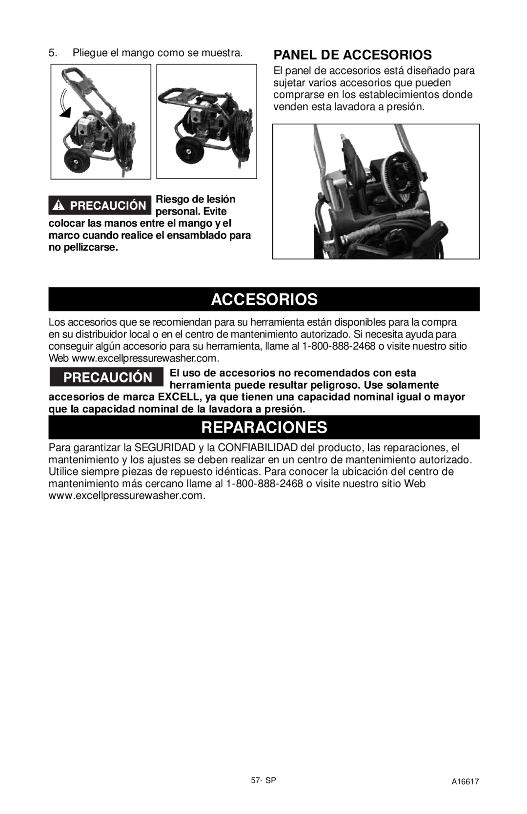 DeVillbiss Air Power Company A16617, XR2625 operation manual Reparaciones, Panel DE Accesorios 