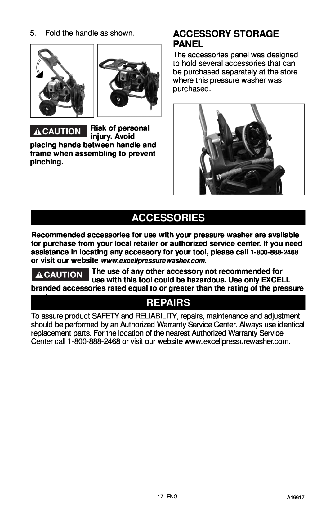 DeVillbiss Air Power Company A16617, XR2625 operation manual Accessories, Repairs, Accessory Storage Panel 