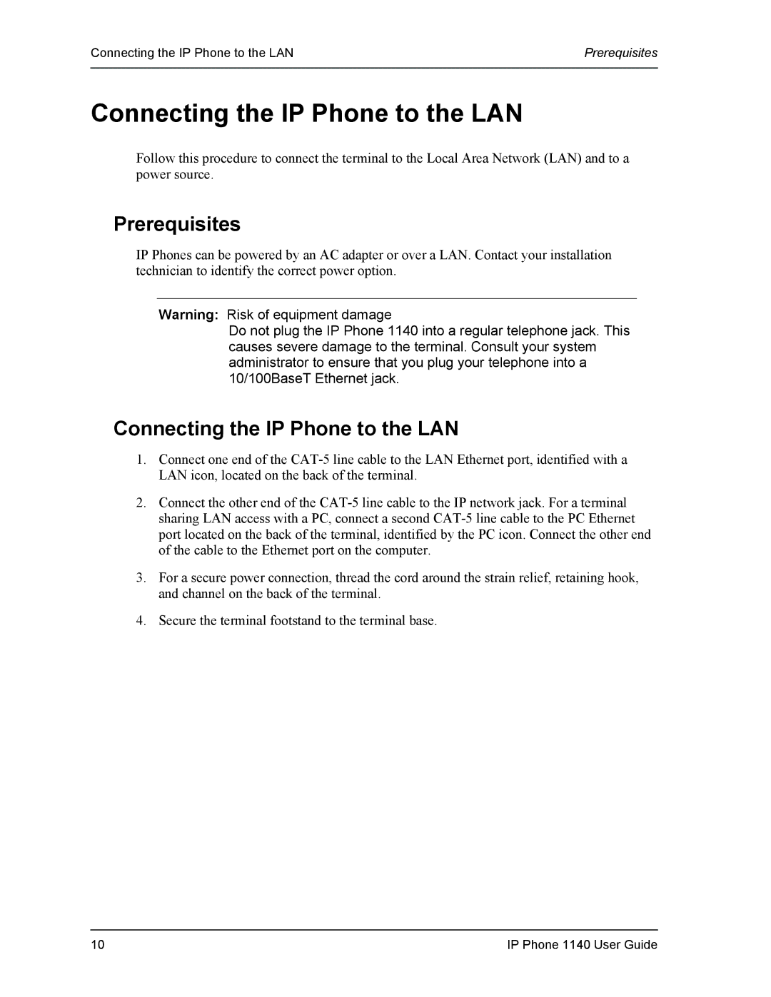 DeWalt 1140 manual Connecting the IP Phone to the LAN, Prerequisites 