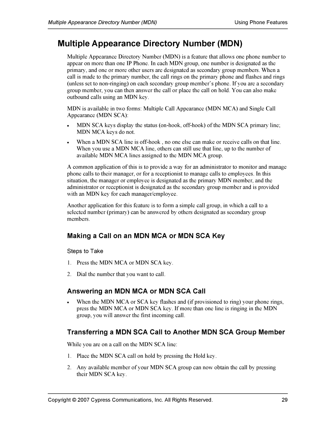 DeWalt 1140 manual Multiple Appearance Directory Number MDN, Making a Call on an MDN MCA or MDN SCA Key 