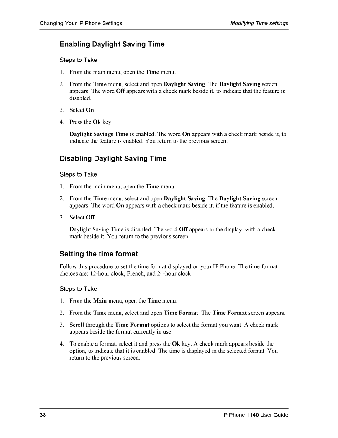 DeWalt 1140 manual Enabling Daylight Saving Time, Disabling Daylight Saving Time, Setting the time format 