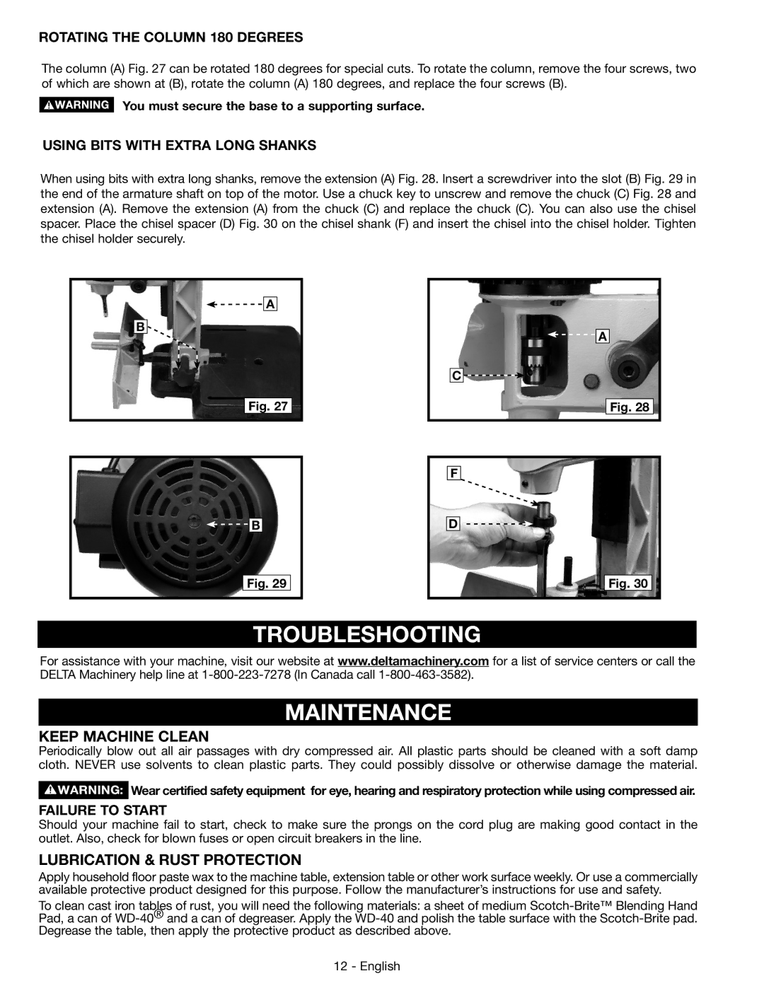 DeWalt 14-65l instruction manual Troubleshooting Maintenance, Keep Machine Clean, Lubrication & Rust Protection 