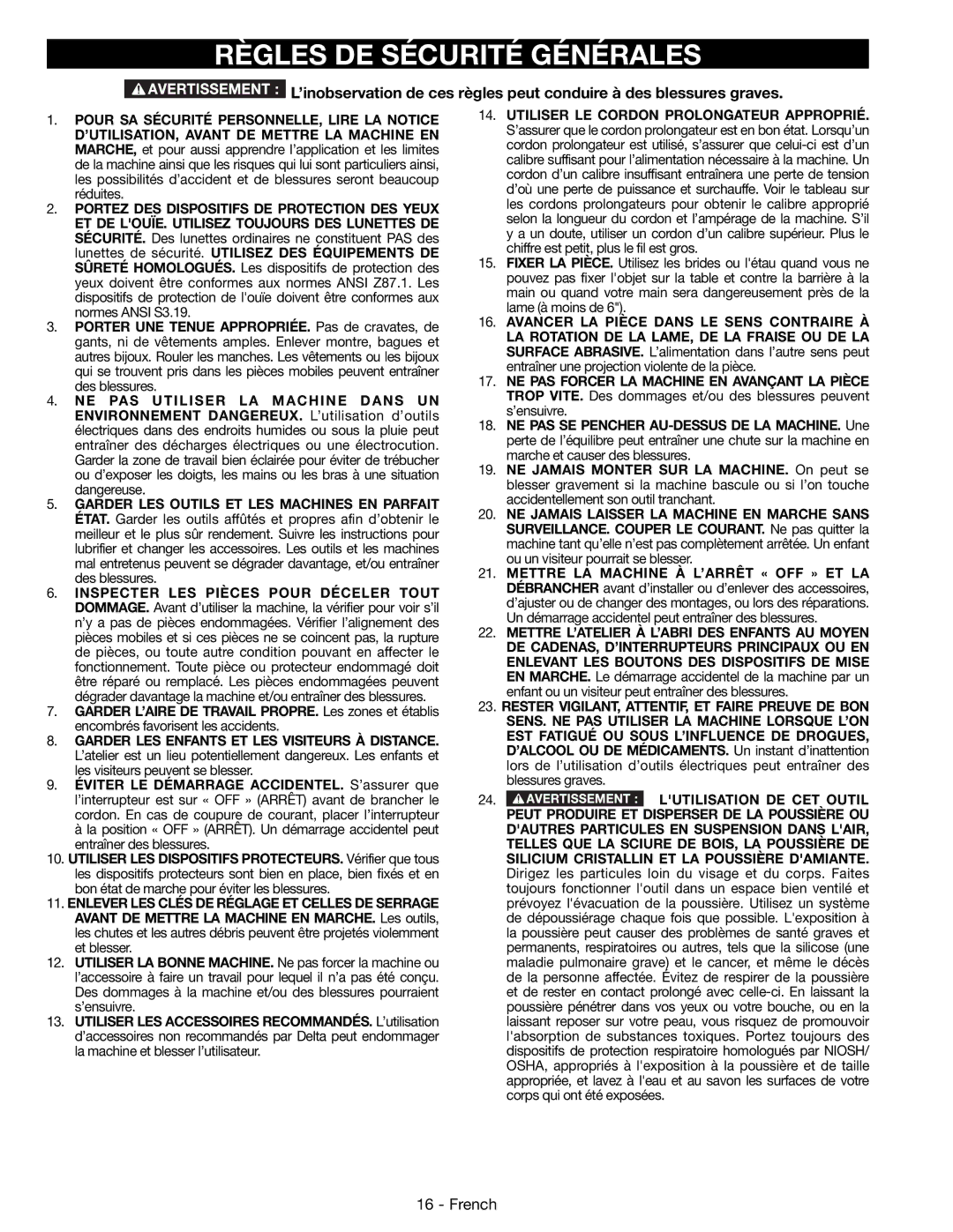 DeWalt 14-65l instruction manual Règles DE Sécurité Générales, Lutilisation DE CET Outil 