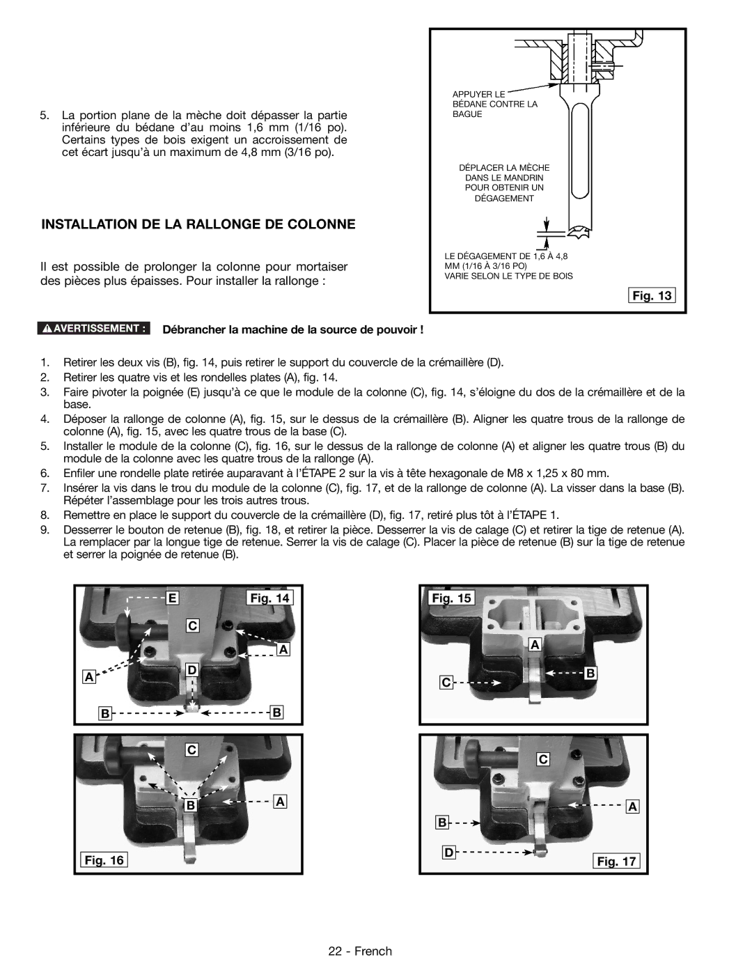 DeWalt 14-65l instruction manual Installation DE LA Rallonge DE Colonne 