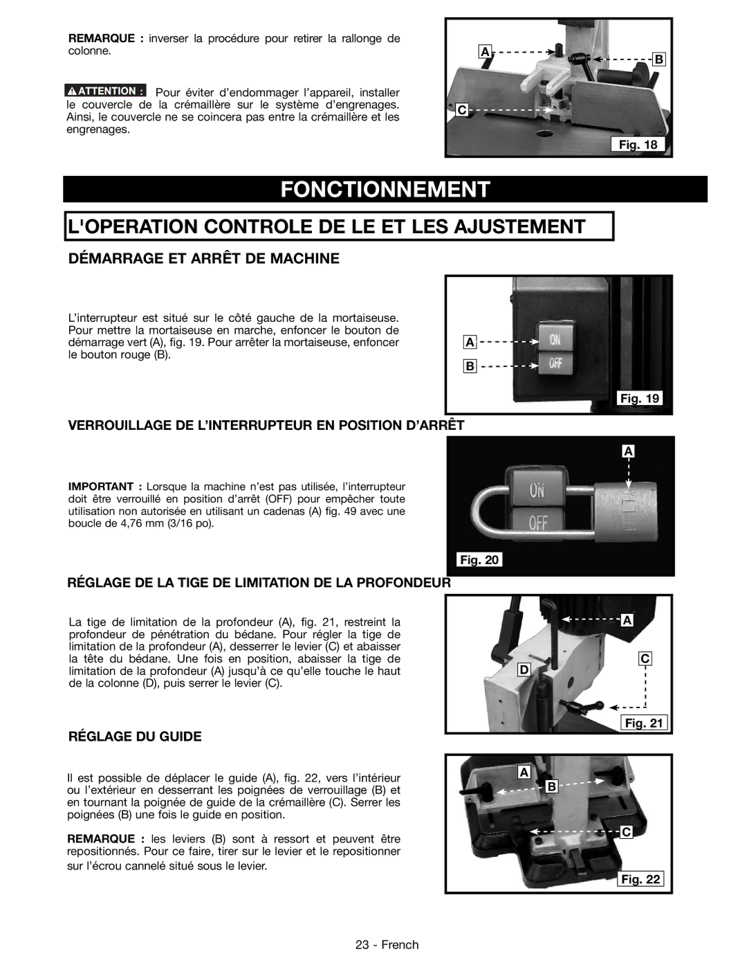 DeWalt 14-65l Fonctionnement, Démarrage ET Arrêt DE Machine, Verrouillage DE L’INTERRUPTEUR EN Position D’ARRÊT 