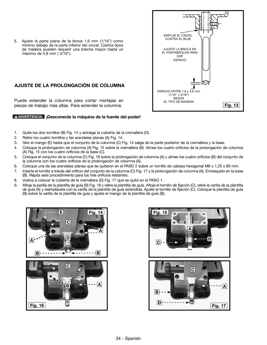 DeWalt 14-65l instruction manual Ajuste DE LA Prolongación DE Columna 