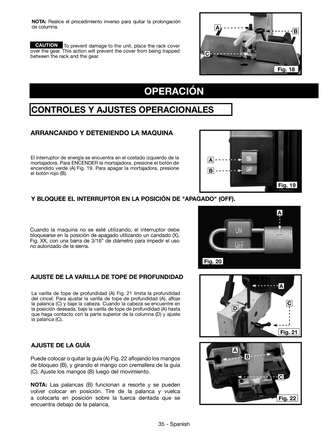 DeWalt 14-65l Operación, Arrancando Y Deteniendo LA Maquina, Bloquee EL Interruptor EN LA Posición DE Apagado OFF 