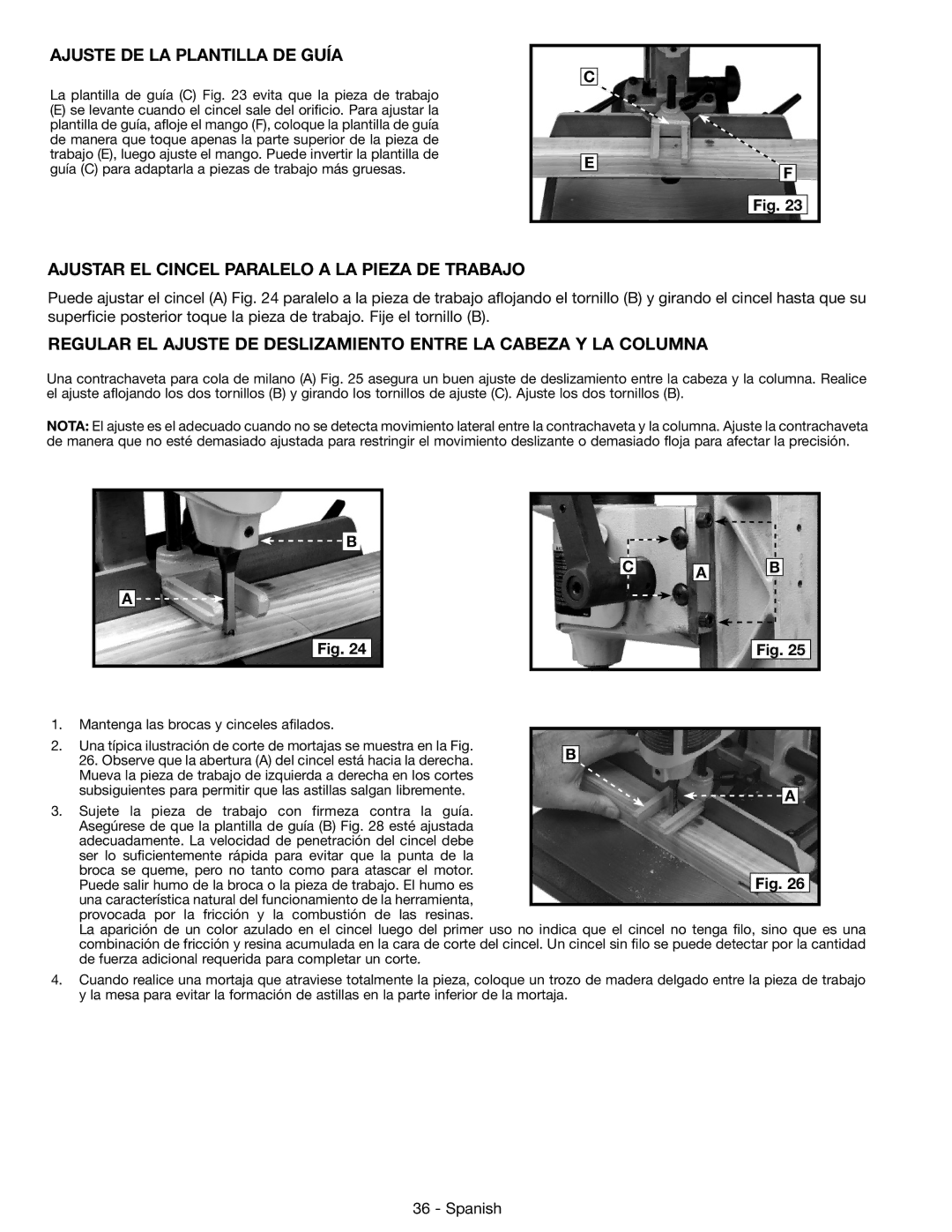 DeWalt 14-65l instruction manual Ajuste DE LA Plantilla DE Guía, Ajustar EL Cincel Paralelo a LA Pieza DE Trabajo 