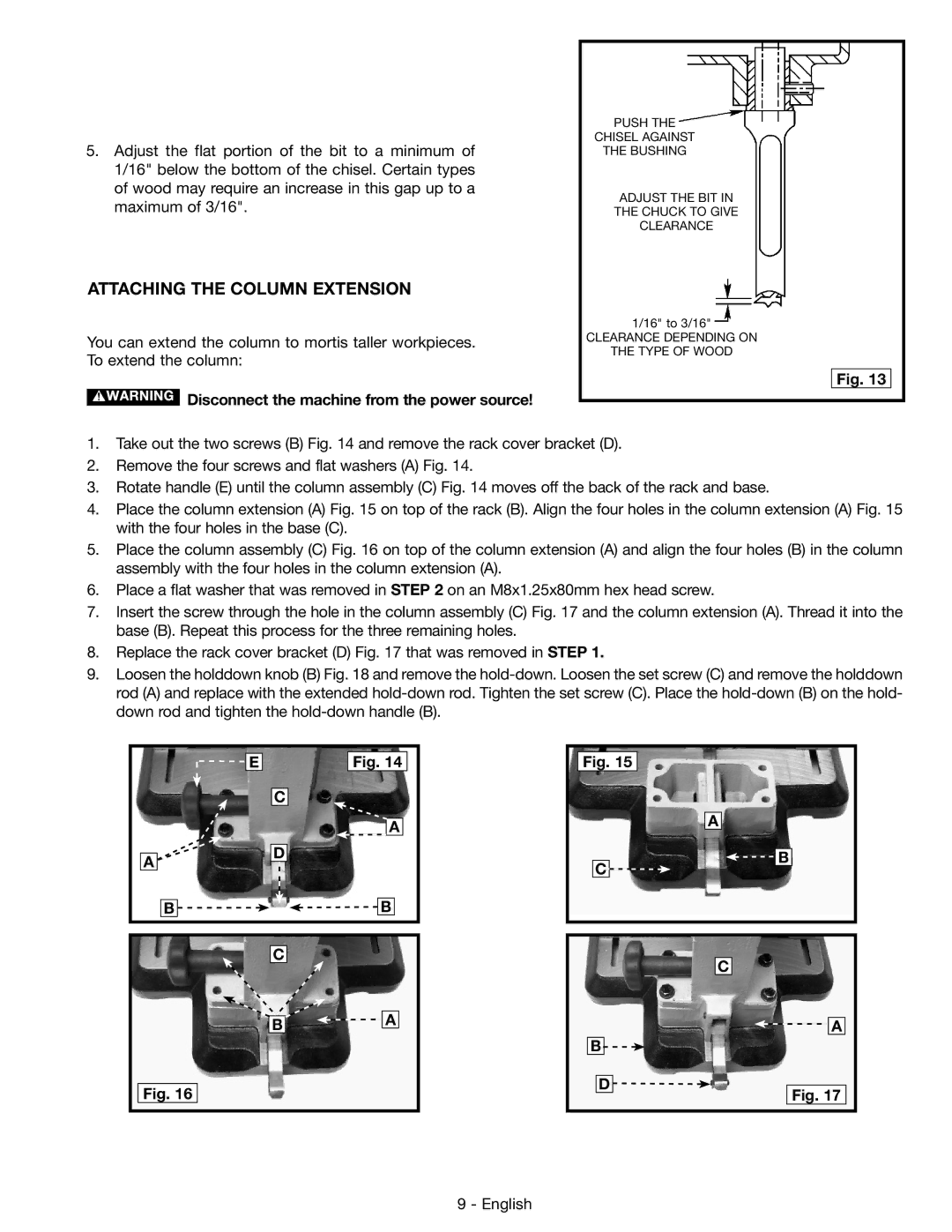 DeWalt 14-65l instruction manual Attaching the Column Extension 