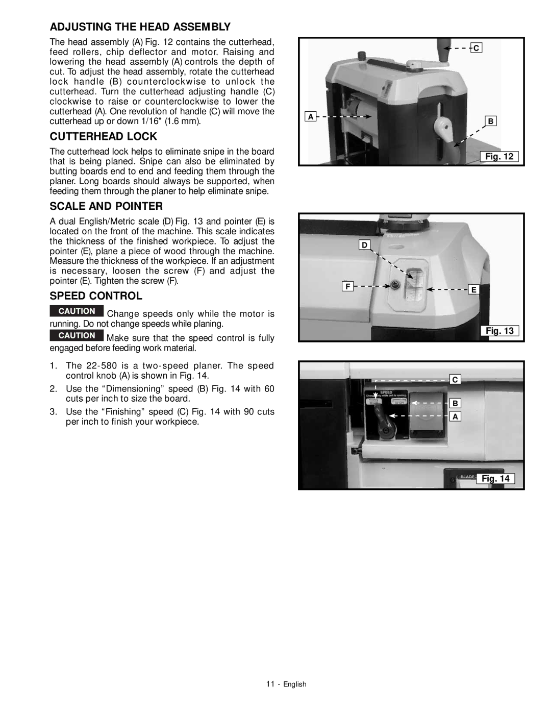 DeWalt 18657 instruction manual Adjusting the Head Assembly, Cutterhead Lock, Scale and Pointer, Speed Control 