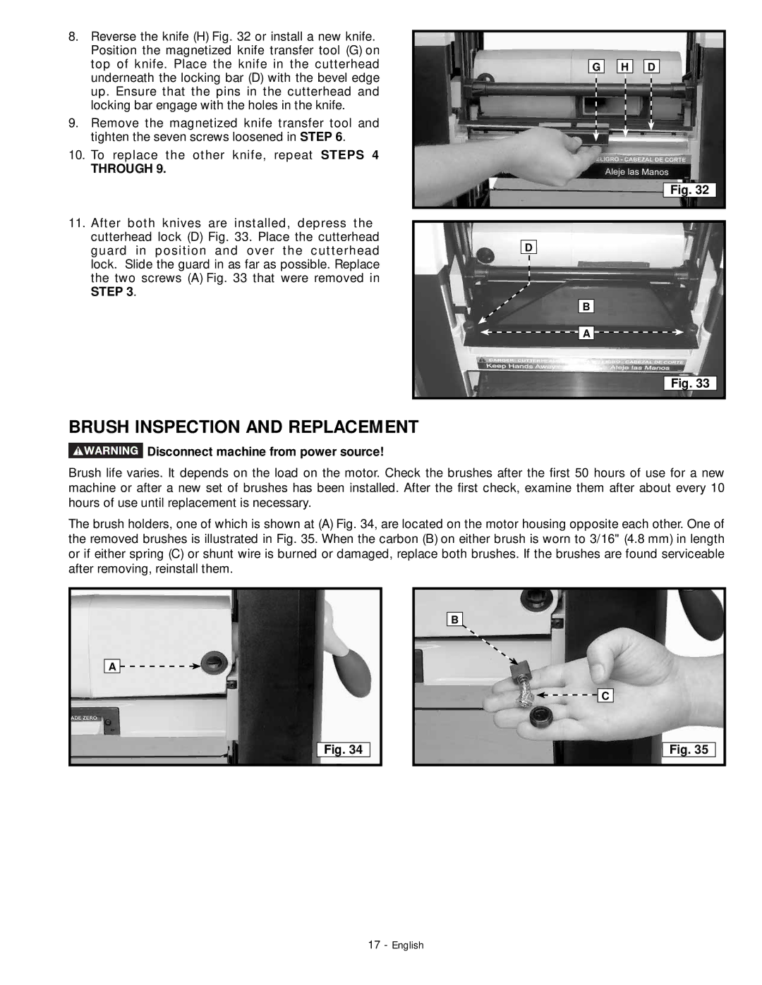 DeWalt 18657 instruction manual Brush Inspection and Replacement 