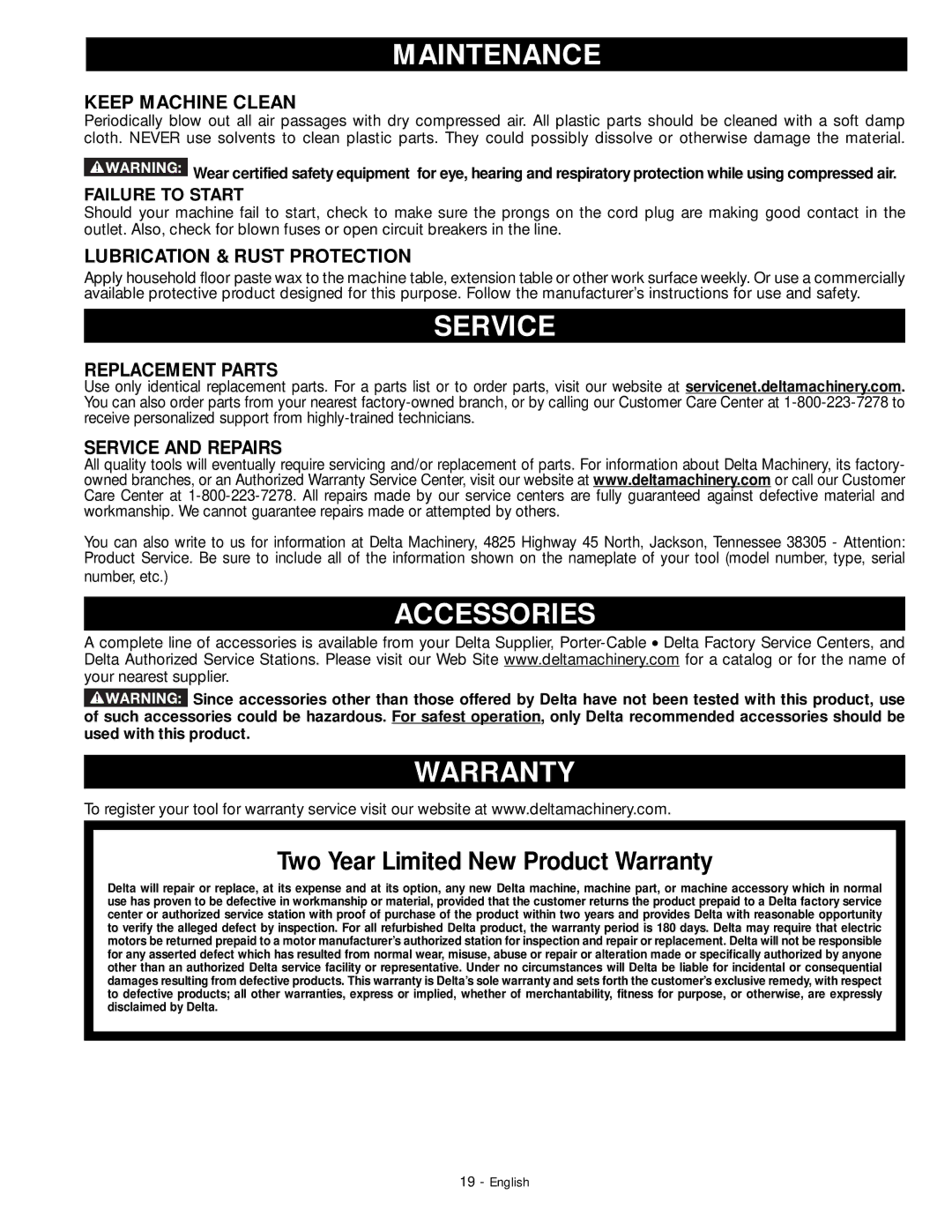 DeWalt 18657 instruction manual Service, Accessories, Warranty 