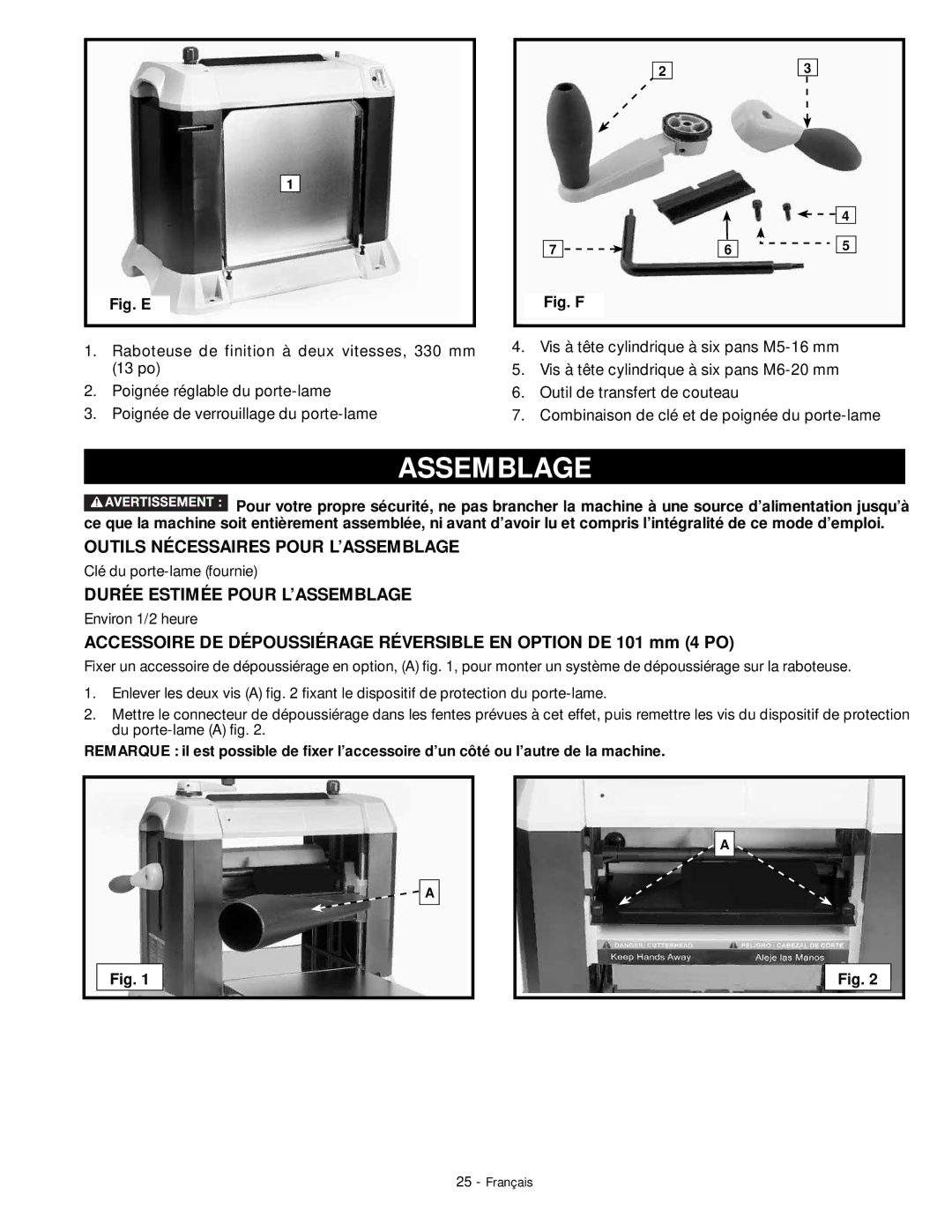 DeWalt 18657 instruction manual Assemblage, Outils Nécessaires Pour L’ASSEMBLAGE, Durée Estimée Pour L’ASSEMBLAGE 