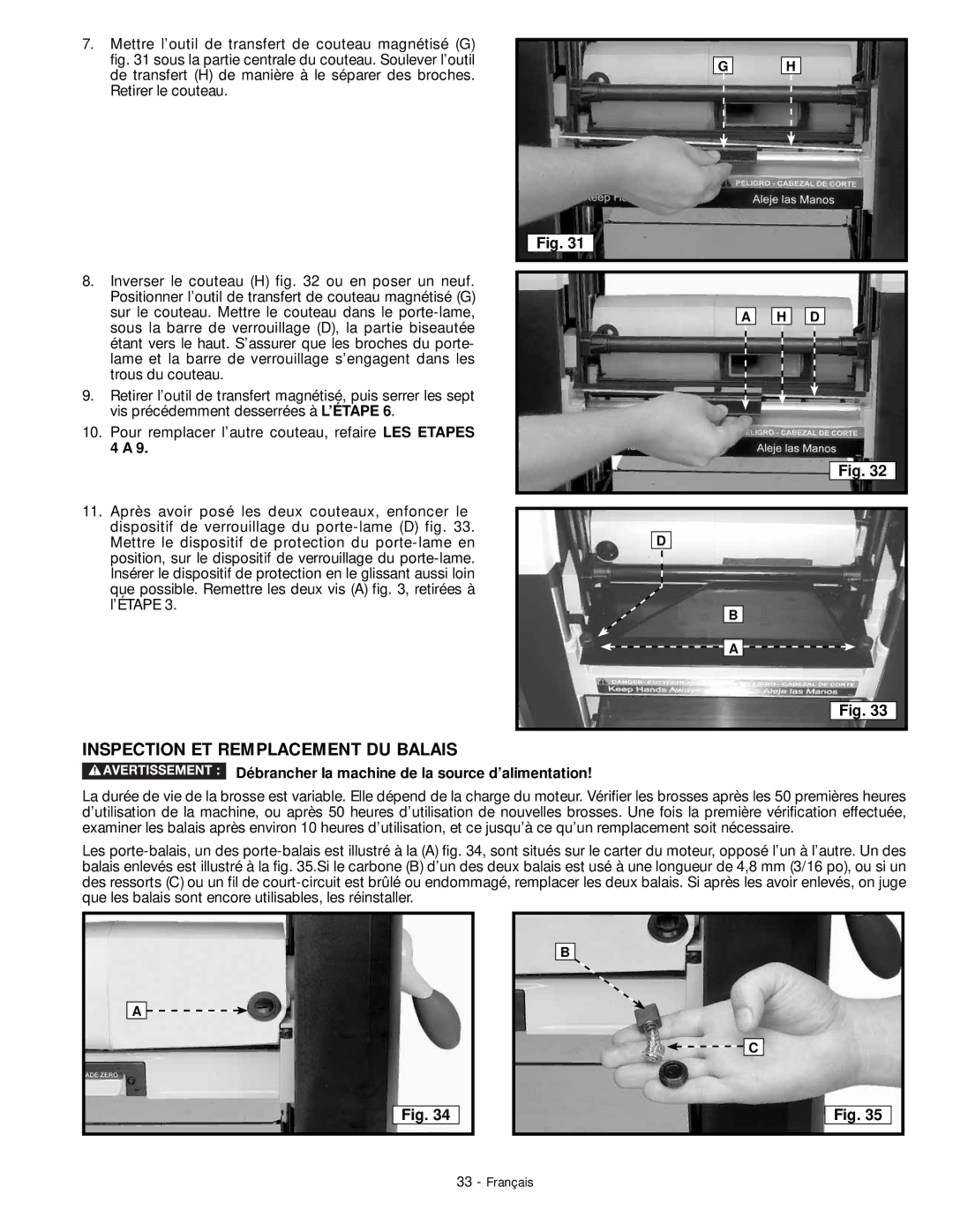 DeWalt 18657 instruction manual Inspection ET Remplacement DU Balais 