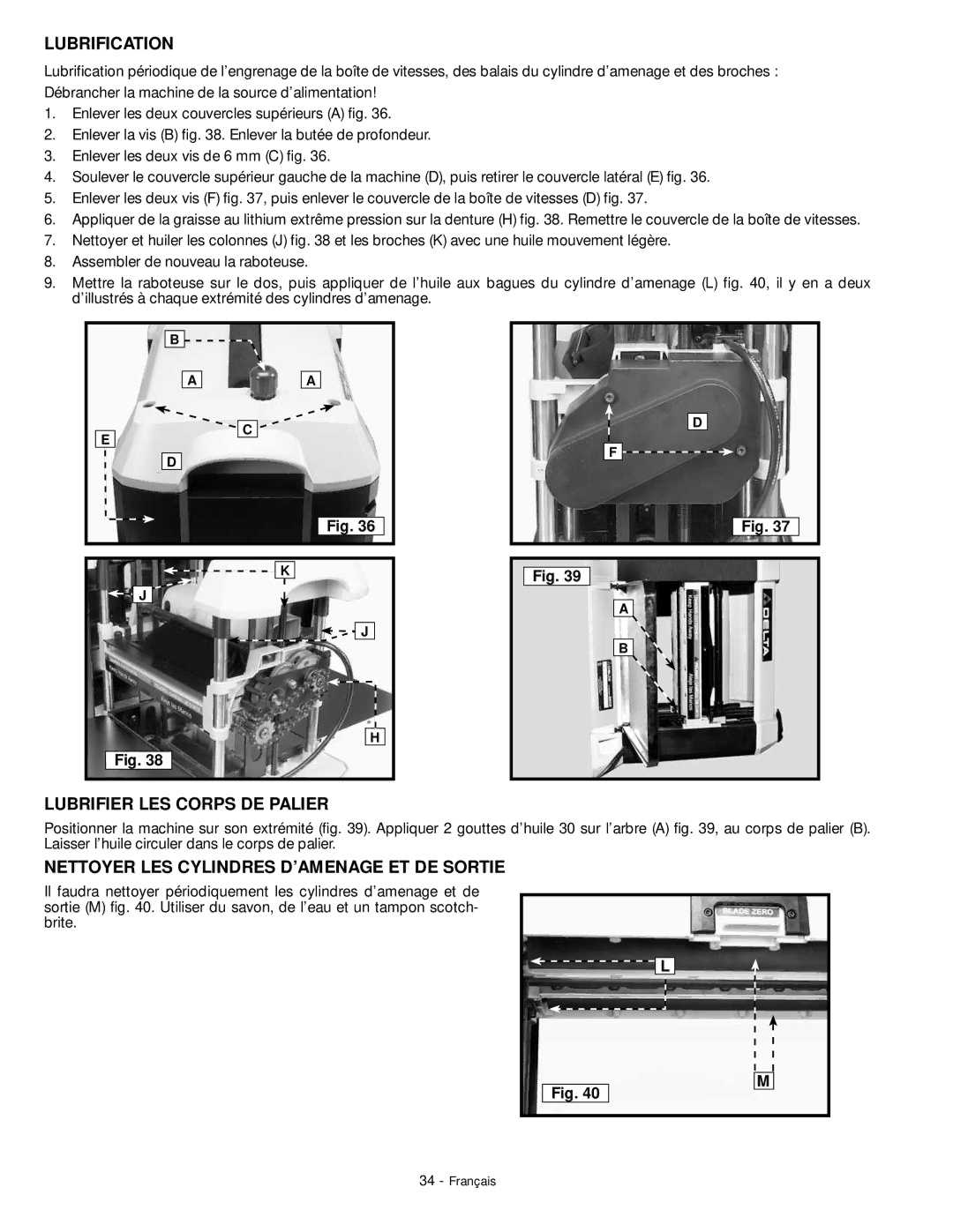 DeWalt 18657 instruction manual Lubrification, Lubrifier LES Corps DE Palier, Nettoyer LES Cylindres D’AMENAGE ET DE Sortie 