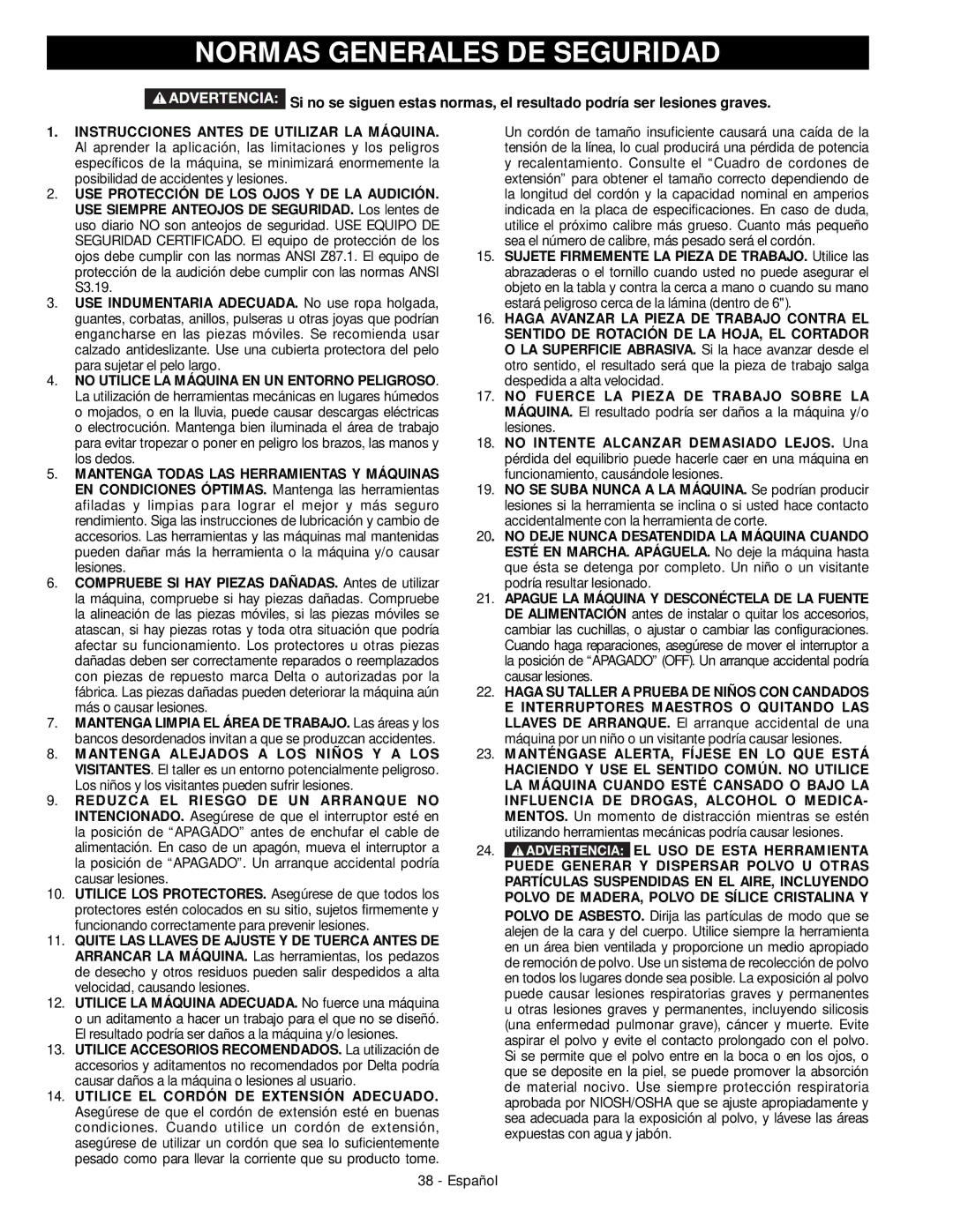 DeWalt 18657 instruction manual Normas Generales DE Seguridad 