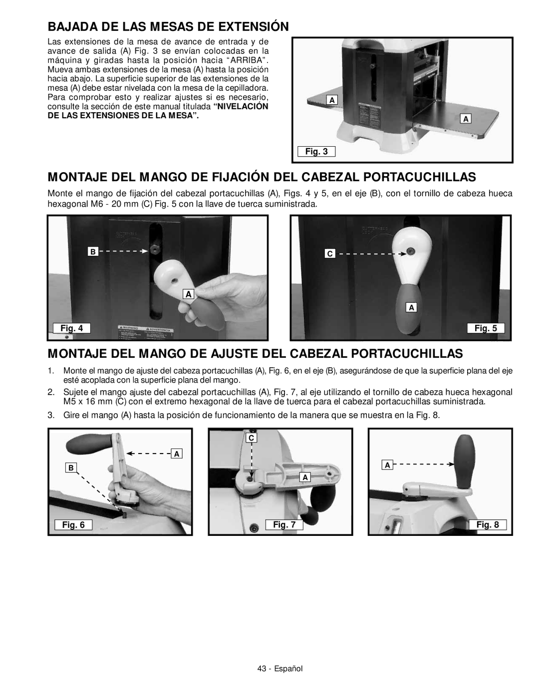 DeWalt 18657 instruction manual Bajada DE LAS Mesas DE Extensión 