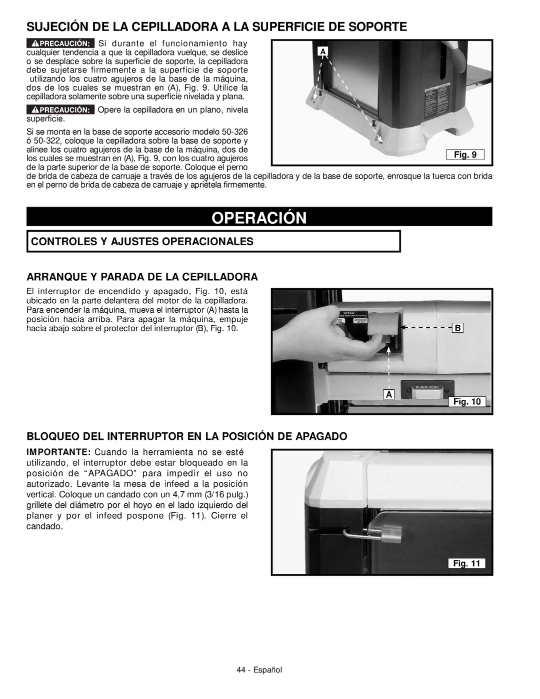 DeWalt 18657 instruction manual Operación, Bloqueo DEL Interruptor EN LA Posición DE Apagado 