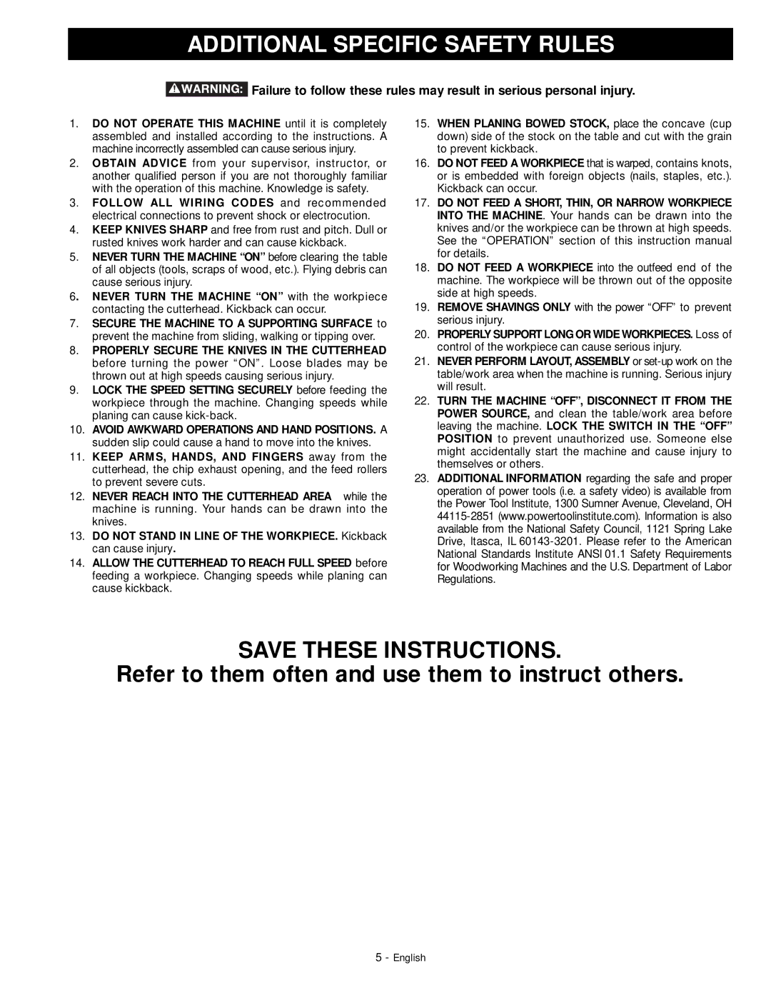 DeWalt 18657 instruction manual Additional Specific Safety Rules, Refer to them often and use them to instruct others 