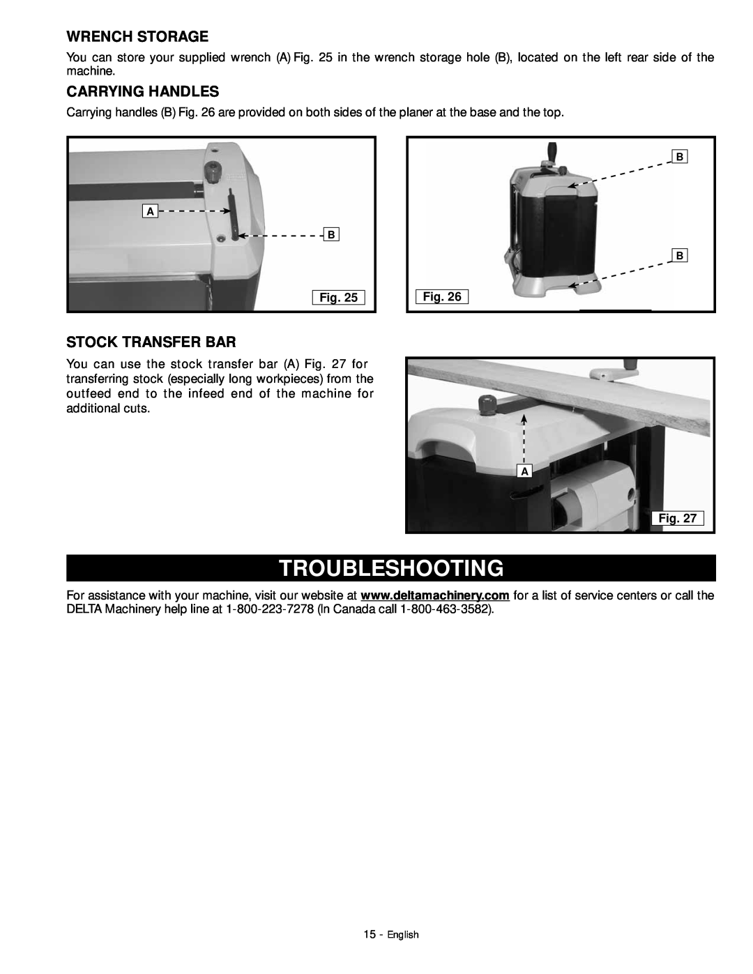 DeWalt 18657 instruction manual Troubleshooting, Wrench Storage, Carrying Handles, Stock Transfer Bar 