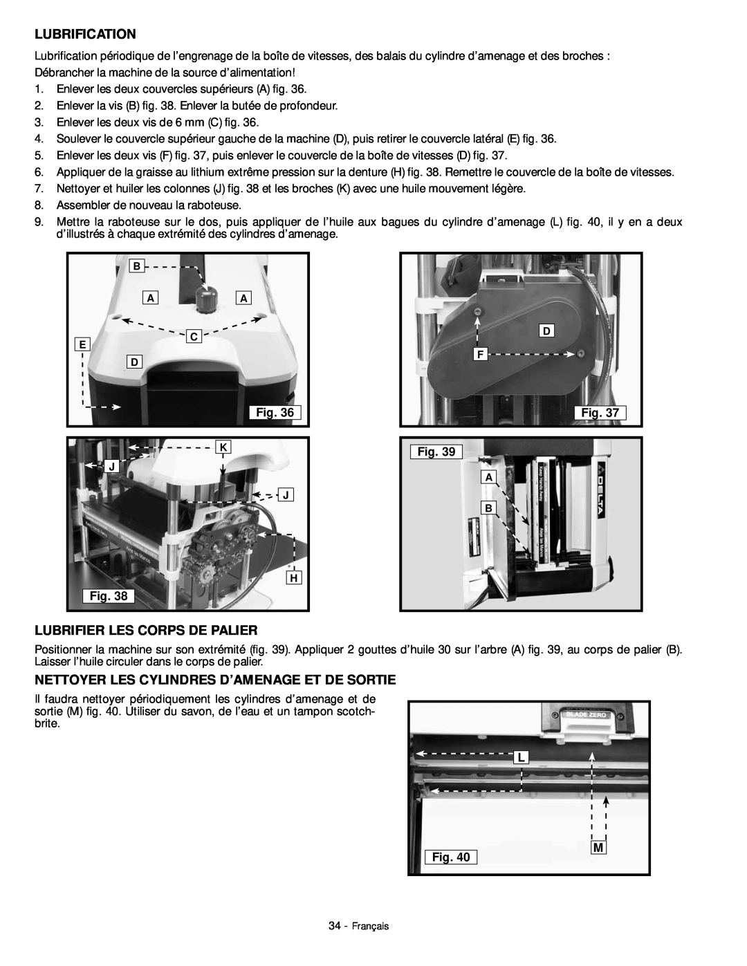 DeWalt 18657 instruction manual Lubrification, Lubrifier Les Corps De Palier, Nettoyer Les Cylindres D’Amenage Et De Sortie 