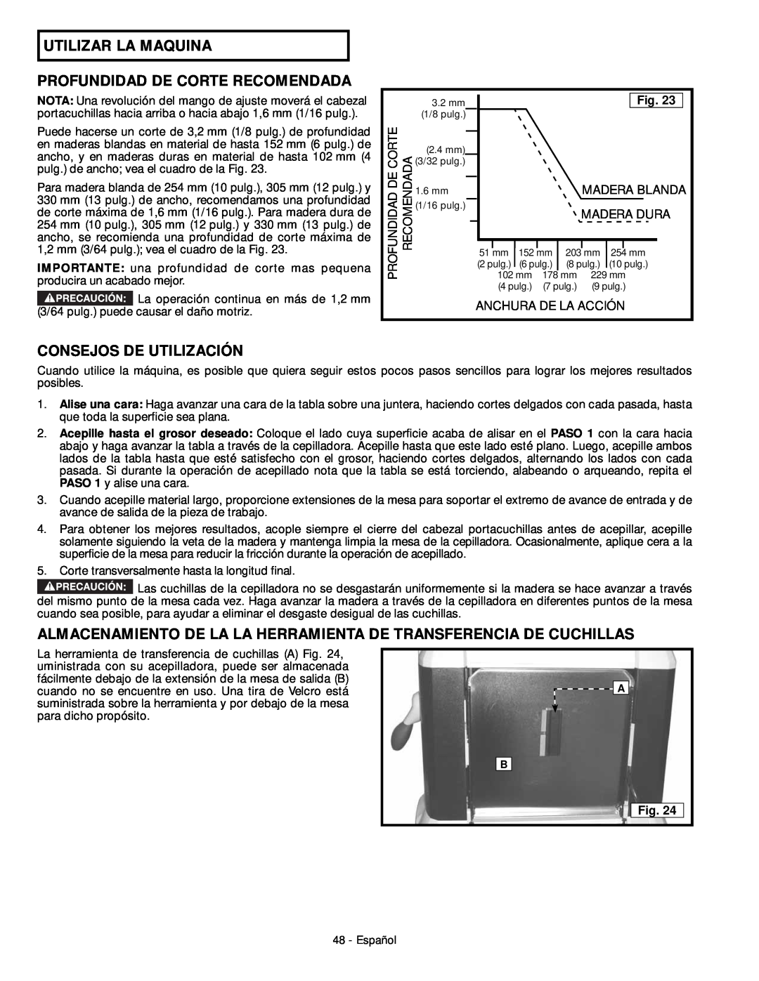 DeWalt 18657 instruction manual Utilizar La Maquina Profundidad De Corte Recomendada, Consejos De Utilización 