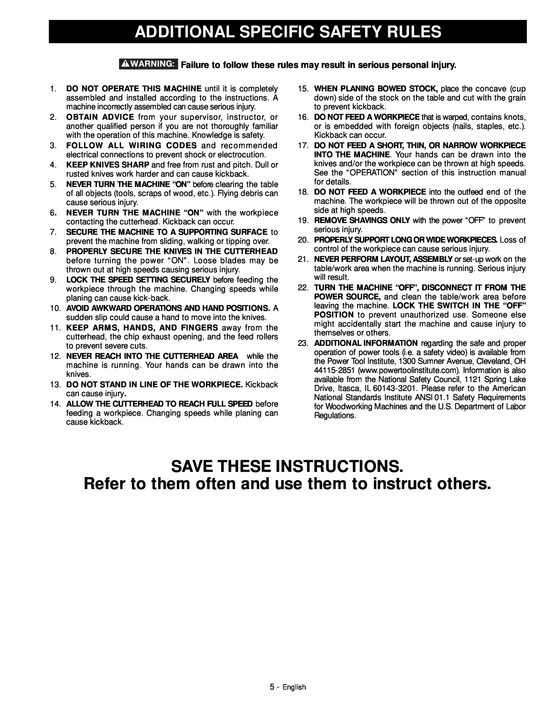 DeWalt 18657 instruction manual Additional Specific Safety Rules, Save These Instructions 