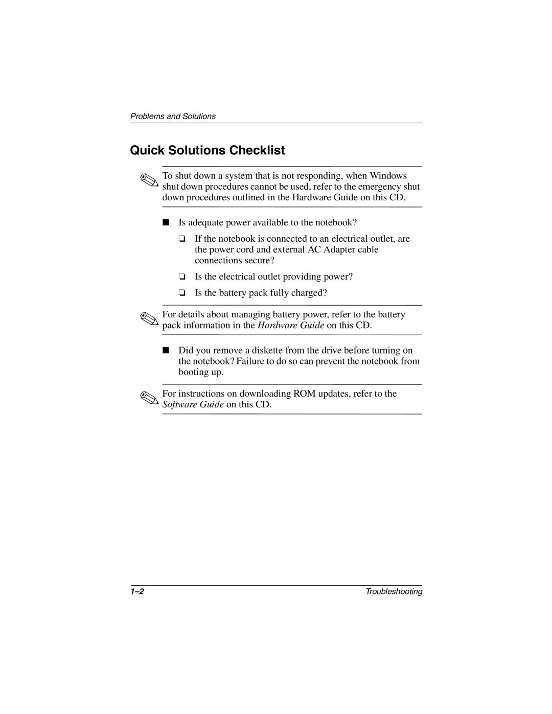 DeWalt 267644-001 manual Quick Solutions Checklist, Problems and Solutions 