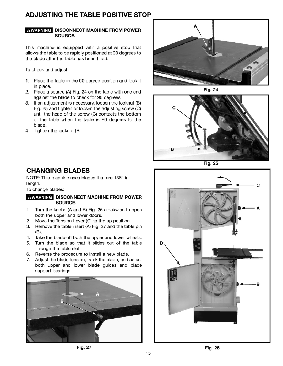 DeWalt 28-682 instruction manual Adjusting the Table Positive Stop, Changing Blades 