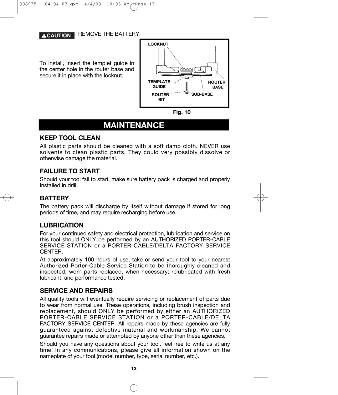 DeWalt 290 instruction manual Maintenance 