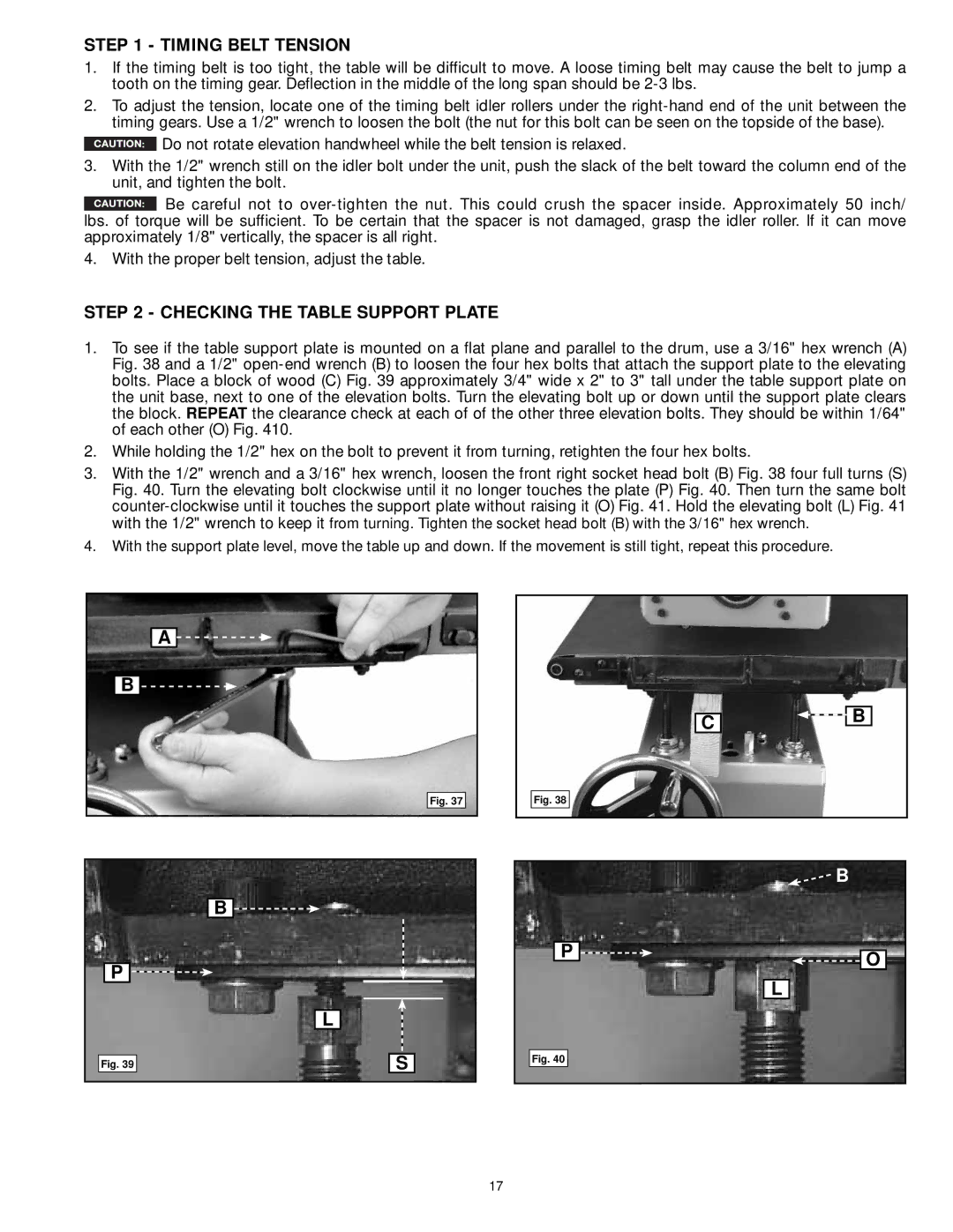 DeWalt 31-260X instruction manual Timing Belt Tension, Checking the Table Support Plate 