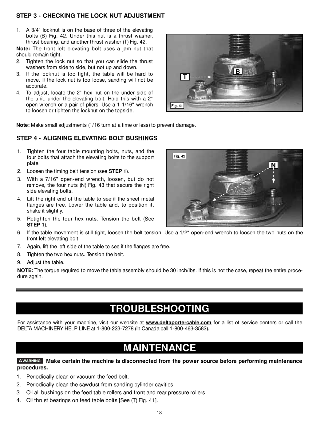 DeWalt 31-260X Troubleshooting Maintenance, Checking the Lock NUT Adjustment, Aligning Elevating Bolt Bushings 