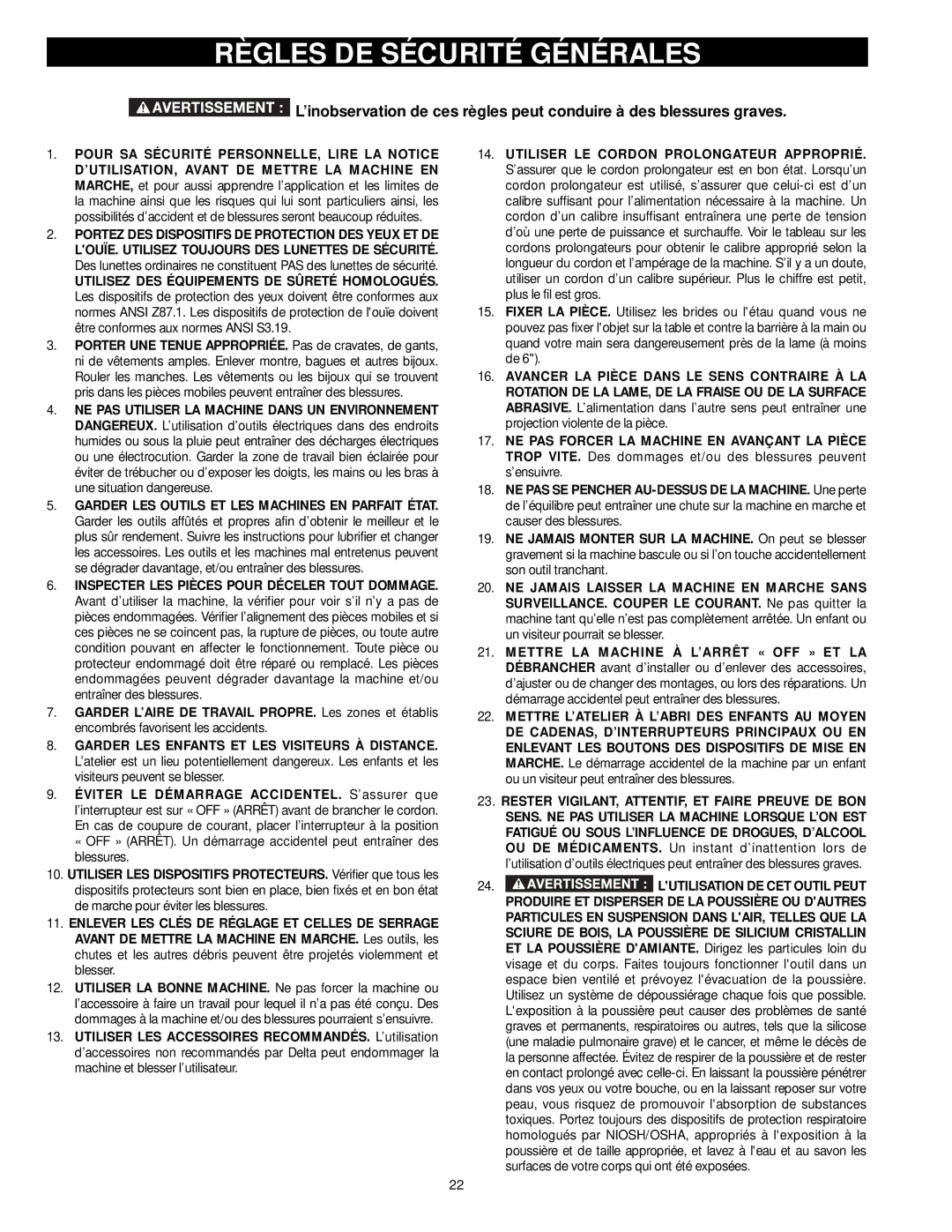 DeWalt 31-260X instruction manual Règles DE Sécurité Générales, Lutilisation DE CET Outil Peut 