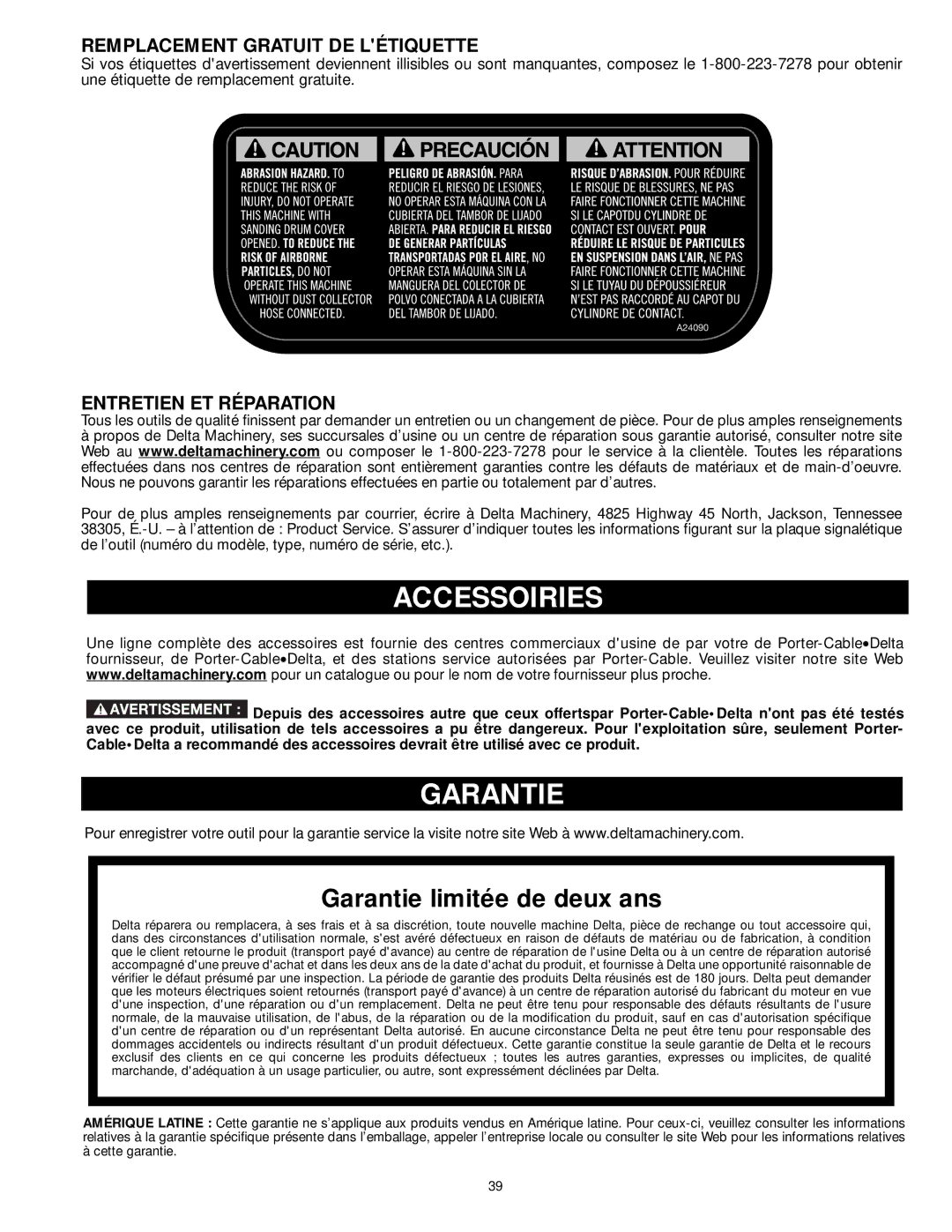 DeWalt 31-260X instruction manual Accessoiries, Garantie, Remplacement Gratuit DE Létiquette, Entretien ET Réparation 