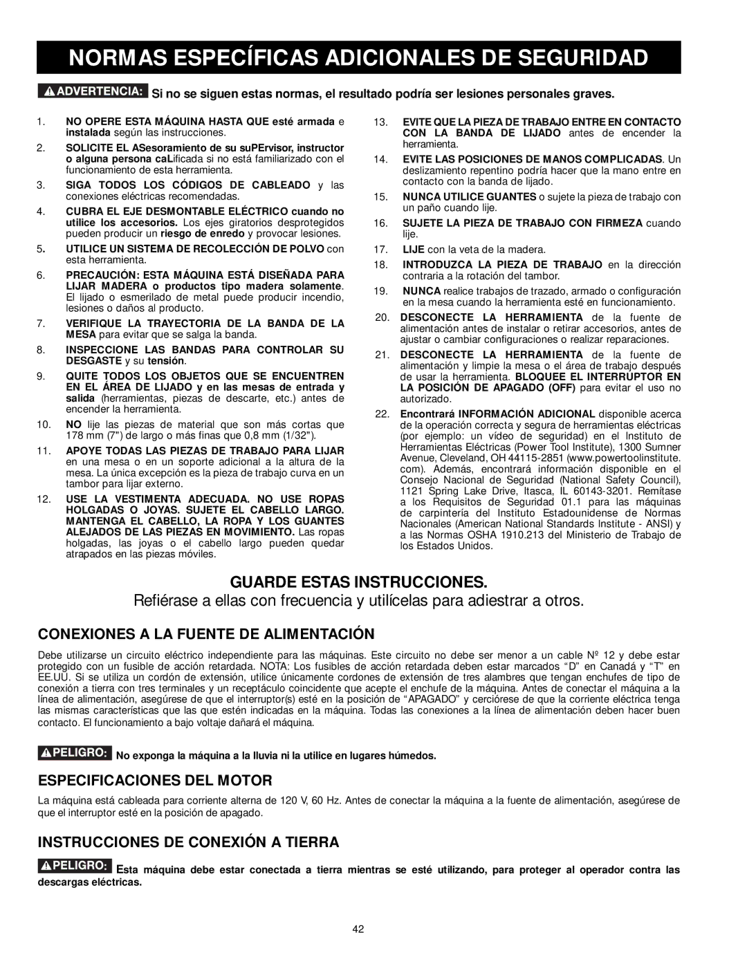 DeWalt 31-260X instruction manual Normas Específicas Adicionales DE Seguridad, Conexiones a LA Fuente DE Alimentación 