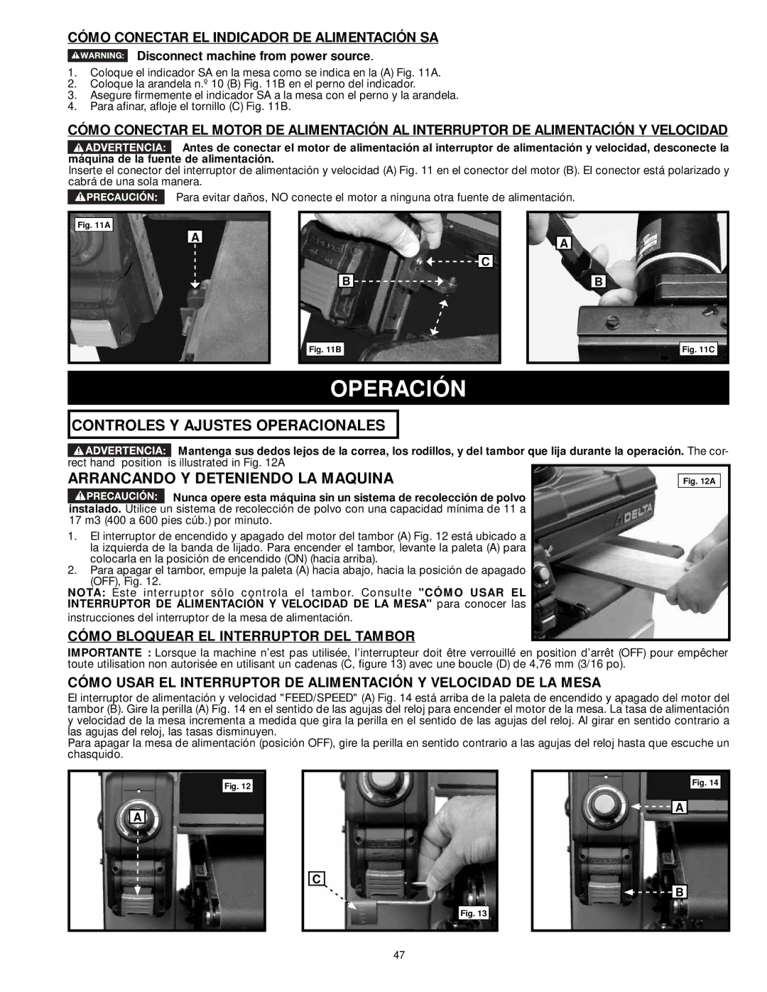 DeWalt 31-260X instruction manual Operación, Controles Y Ajustes Operacionales, Arrancando Y Deteniendo LA Maquina 