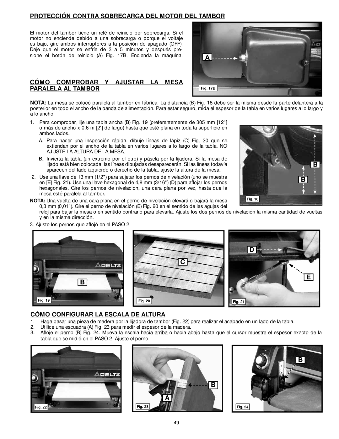 DeWalt 31-260X Protección Contra Sobrecarga DEL Motor DEL Tambor, Cómo Comprobar Y Ajustar LA Mesa Paralela AL Tambor 