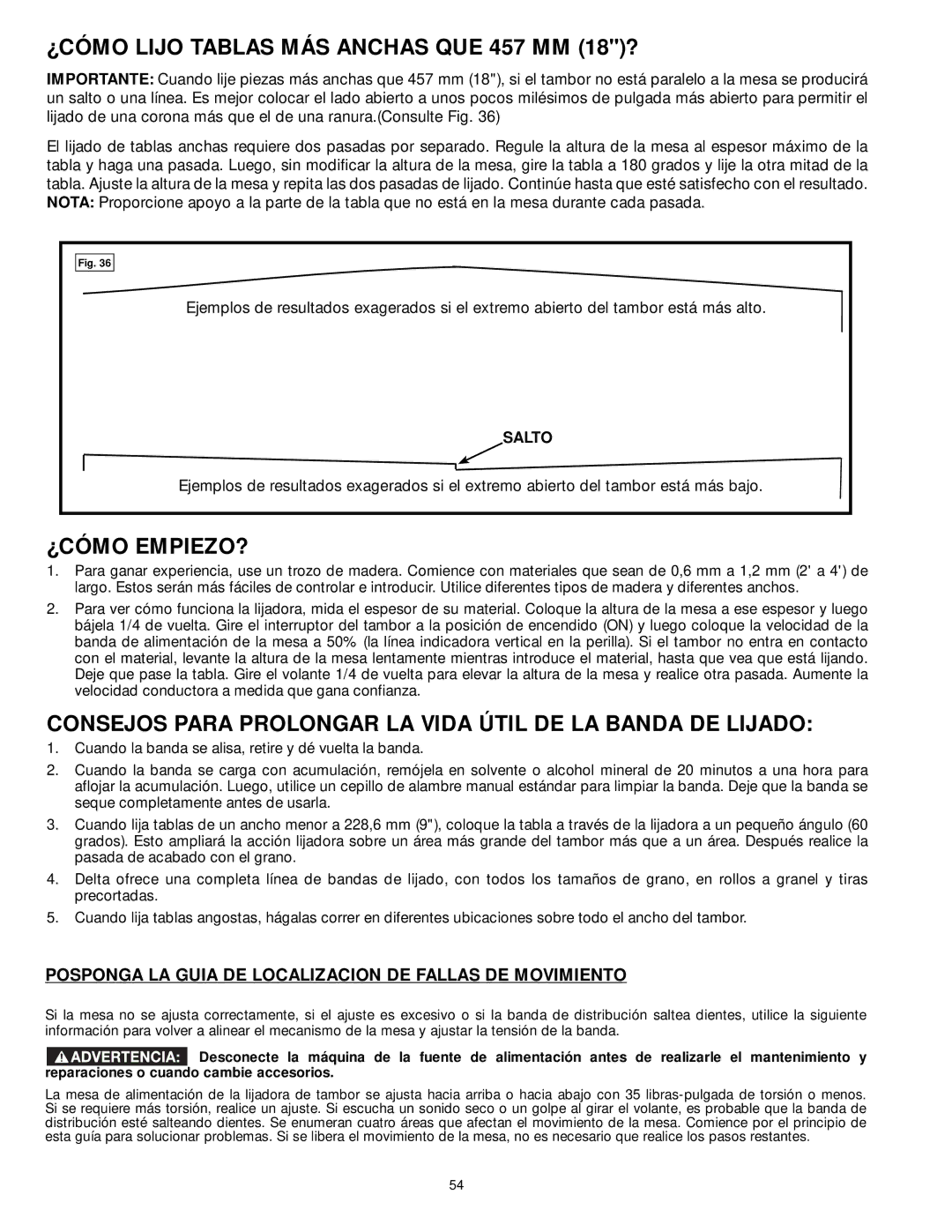 DeWalt 31-260X ¿CÓMO Lijo Tablas MÁS Anchas QUE 457 MM 18?, Posponga LA Guia DE Localizacion DE Fallas DE Movimiento 