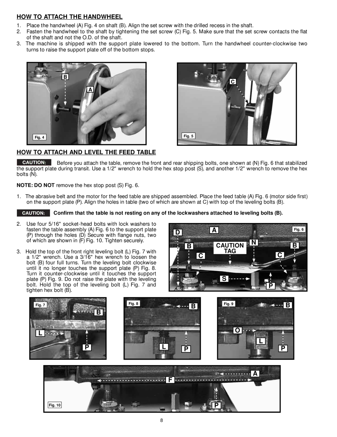 DeWalt 31-260X instruction manual HOW to Attach the Handwheel, HOW to Attach and Level the Feed Table 