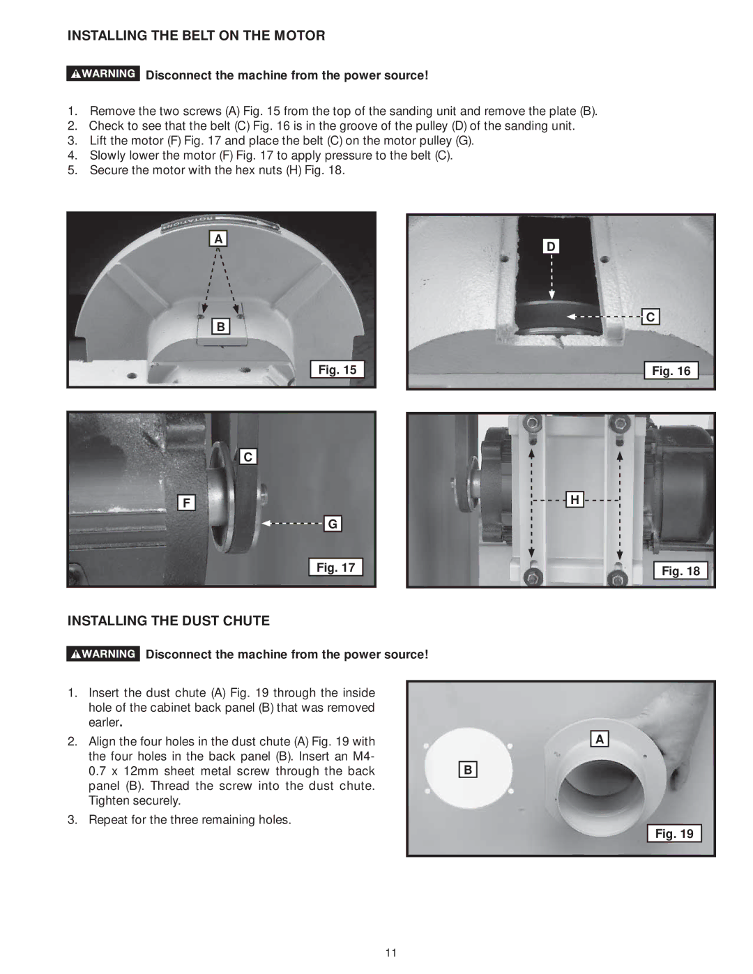 DeWalt 31-735 instruction manual Installing the Belt on the Motor, Installing the Dust Chute 