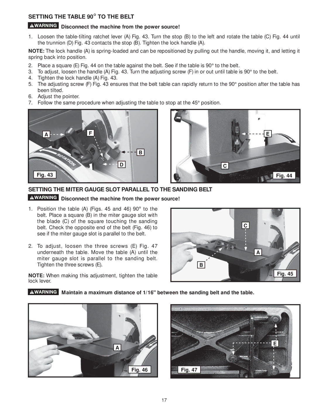 DeWalt 31-735 instruction manual Setting the to the Belt, Setting the Miter Gauge Slot Parallel to the Sanding Belt 