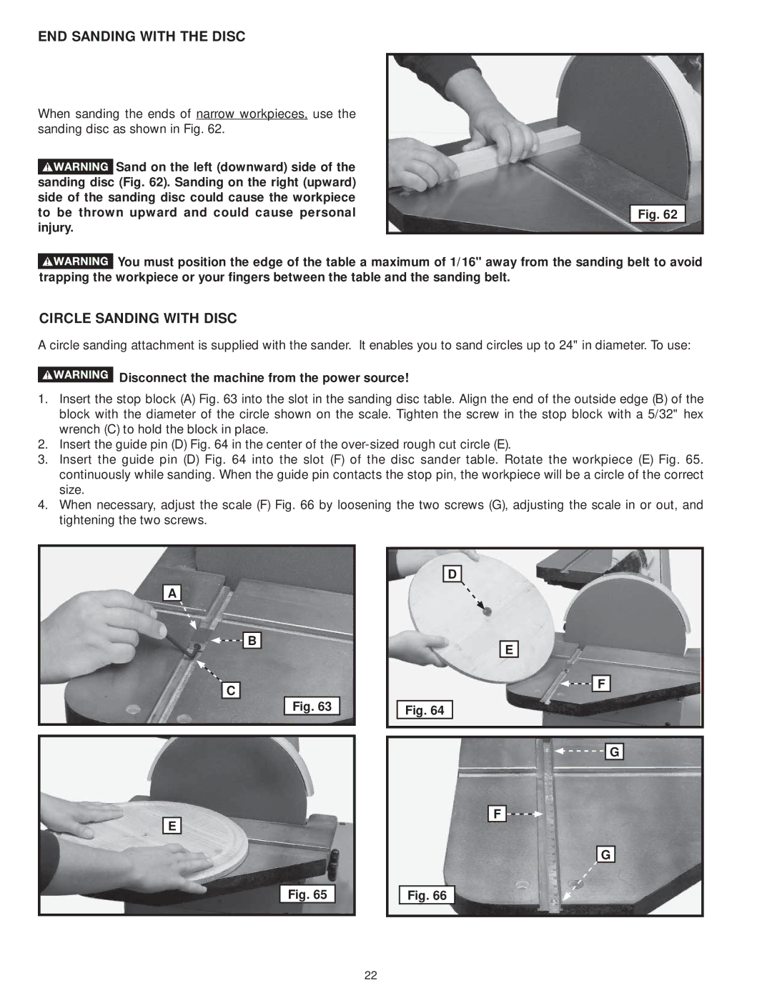 DeWalt 31-735 instruction manual END Sanding with the Disc, Circle Sanding with Disc 