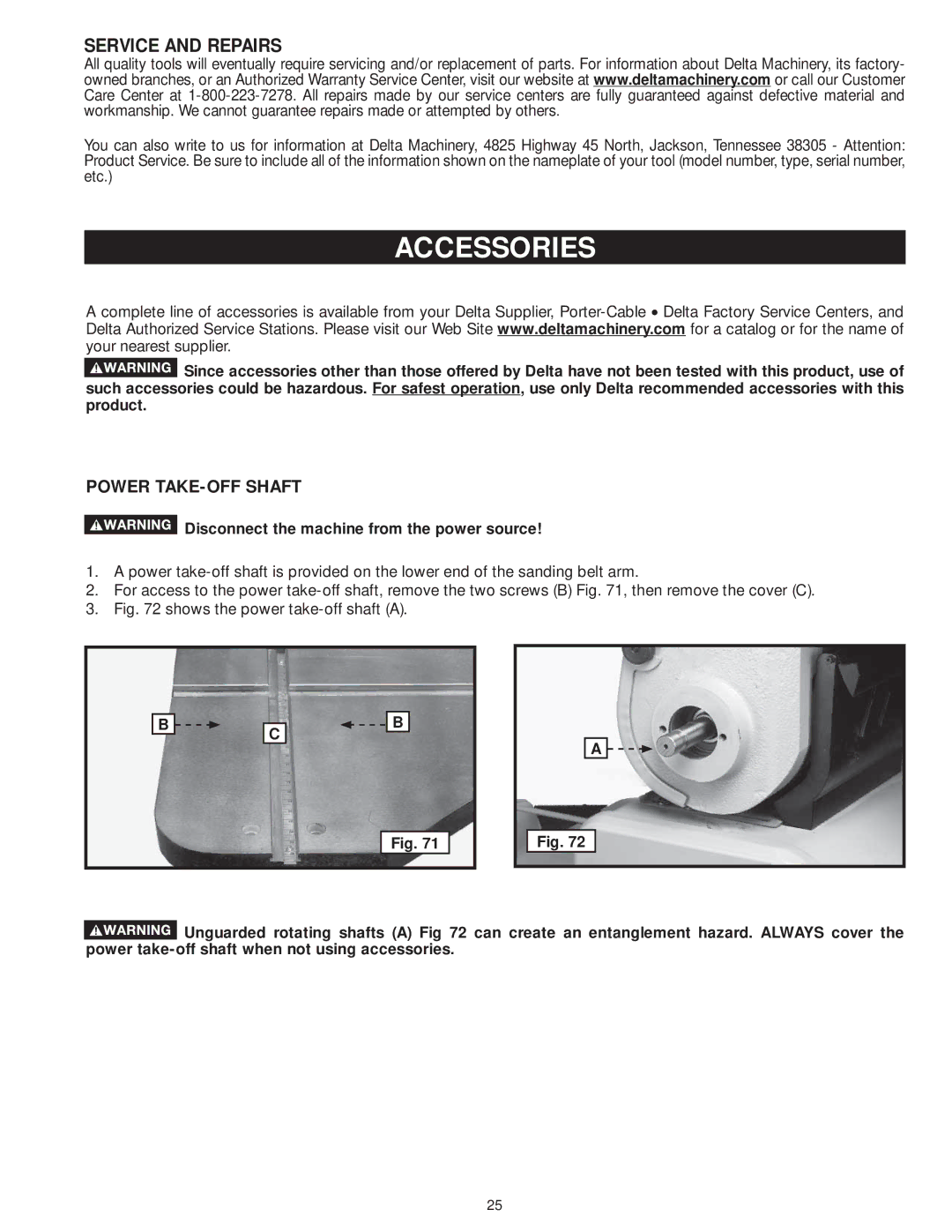 DeWalt 31-735 instruction manual Accessories, Service and Repairs, Power TAKE-OFF Shaft 